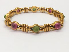 Bulgari 18 Karat Yellow Gold Bracelet with Peridots and Pink Tourmaline