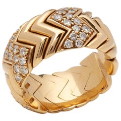Bulgari 18 Karat Yellow Gold Diamond Spiga Band Ring