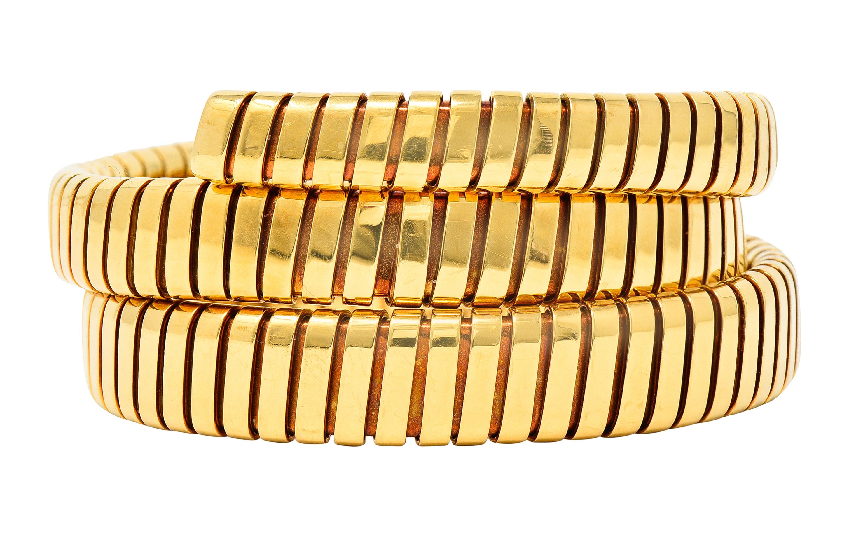 Contemporary Bulgari 18 Karat Yellow Gold Flexible Tubogas Wrap Coil Bracelet