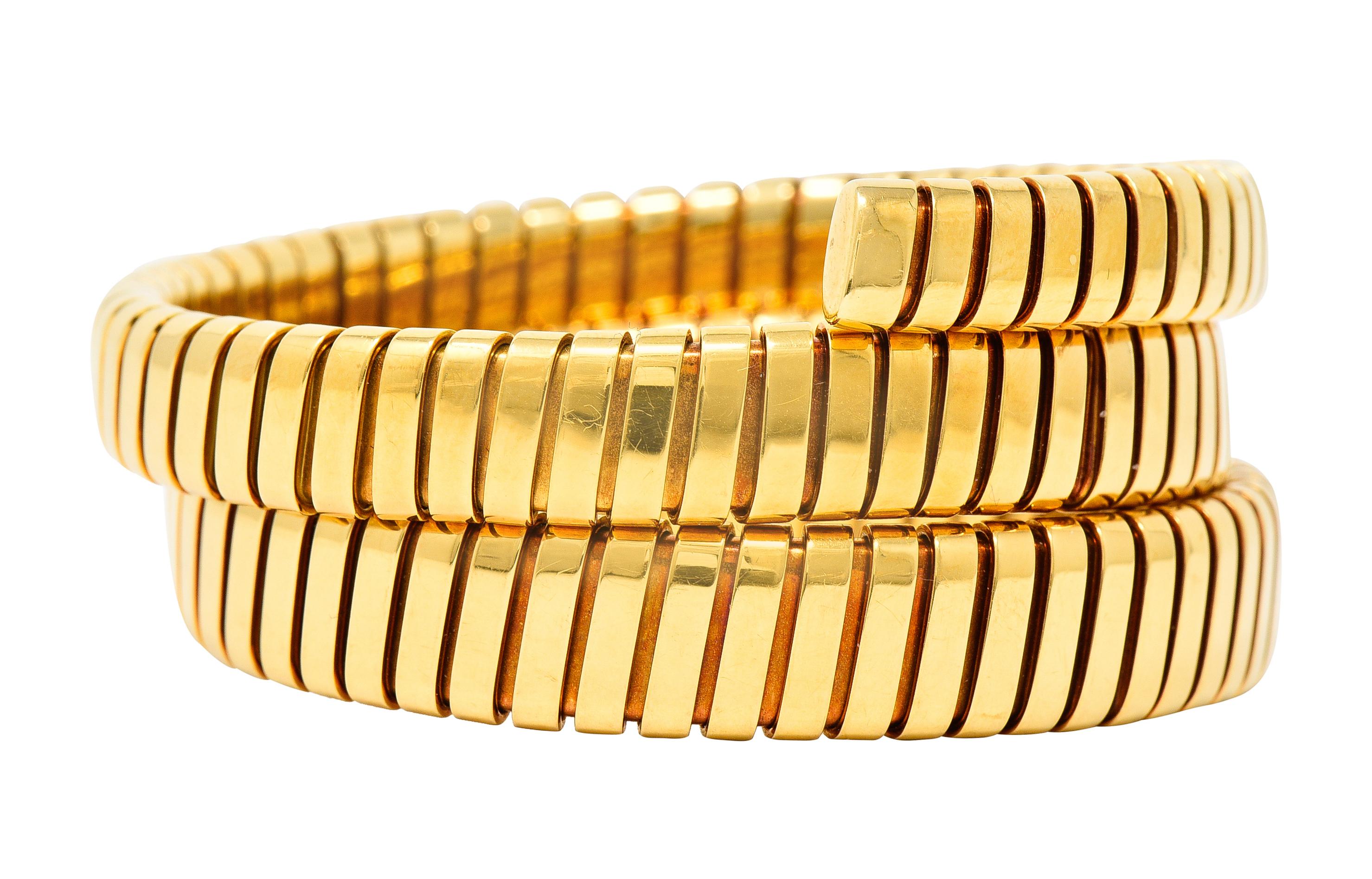 Bulgari 18 Karat Yellow Gold Flexible Tubogas Wrap Coil Bracelet In Excellent Condition In Philadelphia, PA