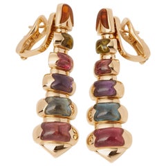 Bulgari 18 Karat Yellow Gold Graduated Mixed Stone Drop Earrings