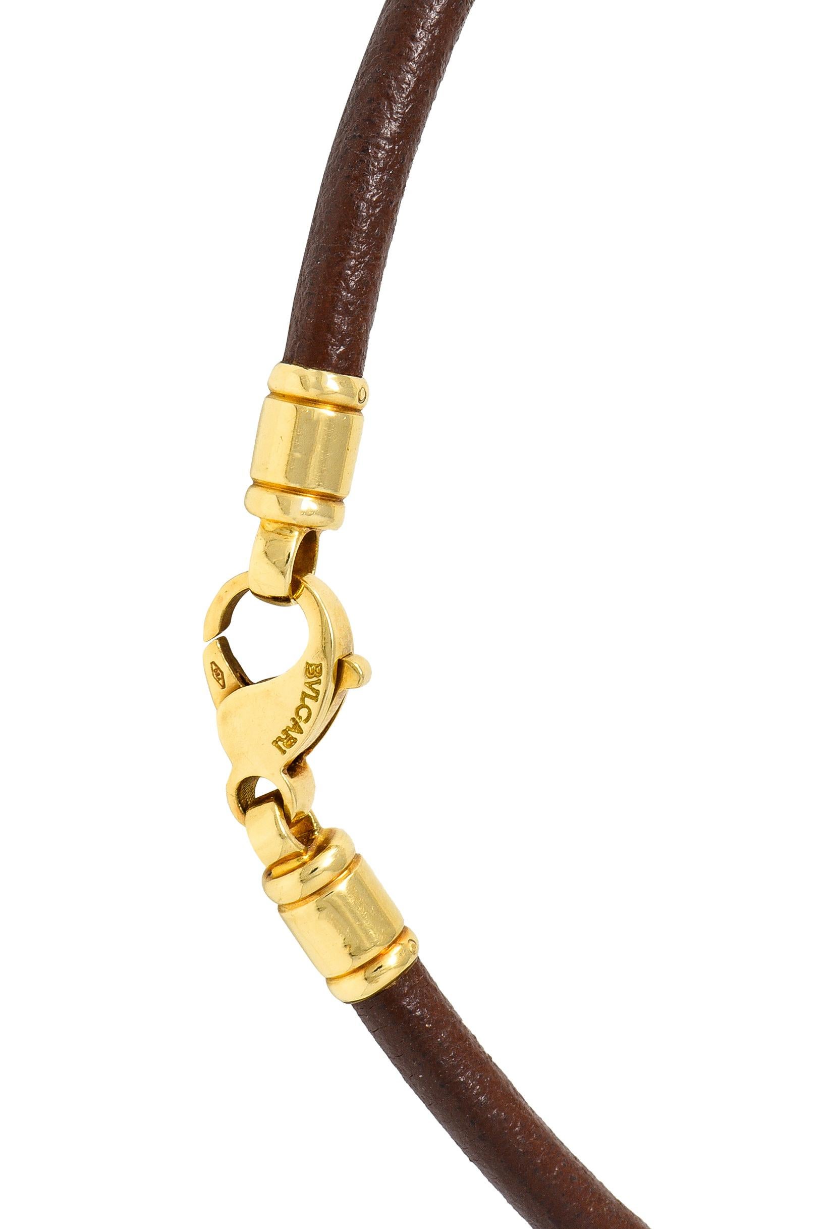 Bulgari 18 Karat Gelbgold Lederkordel-Doppio Cuore Puffed Heart Halskette 5