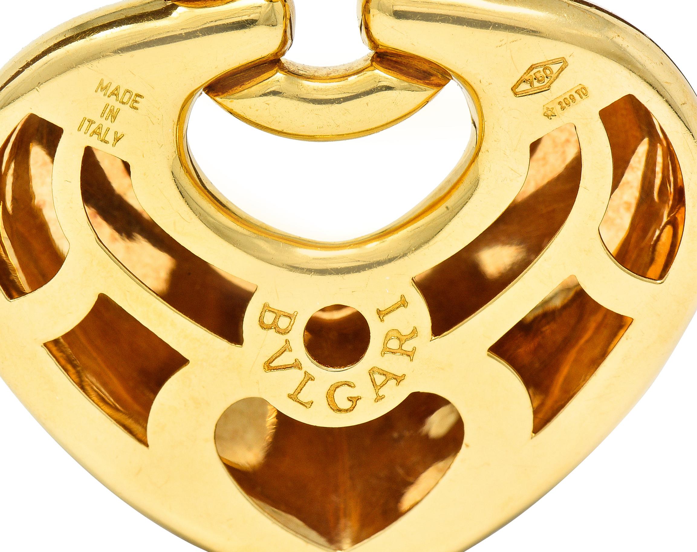 Bulgari 18 Karat Gelbgold Lederkordel-Doppio Cuore Puffed Heart Halskette 1