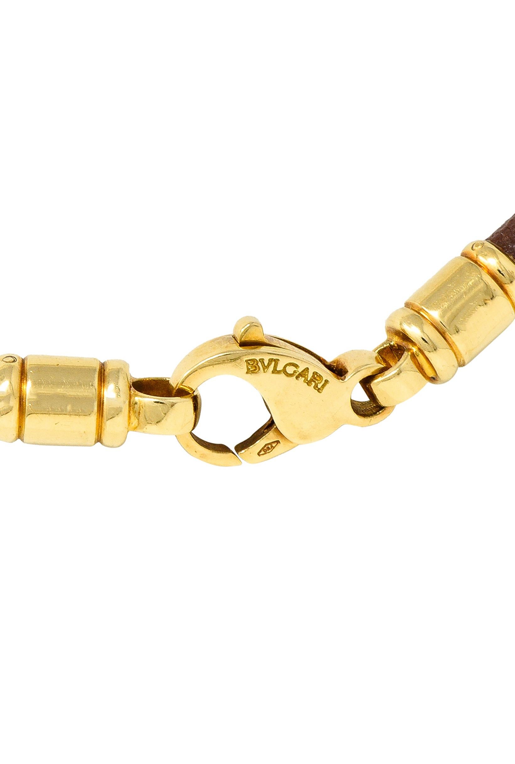 Bulgari 18 Karat Gelbgold Lederkordel-Doppio Cuore Puffed Heart Halskette 3