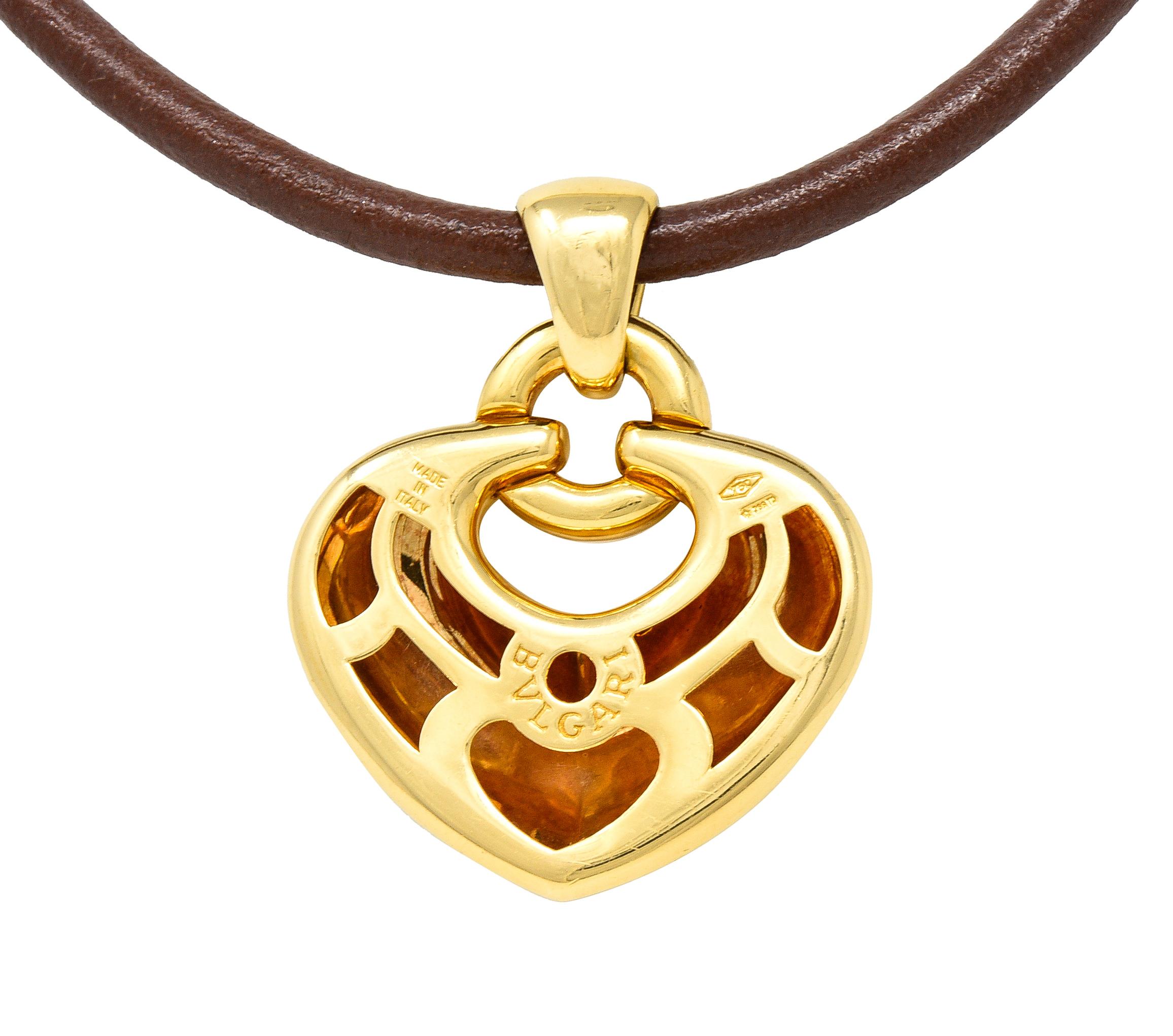 Bulgari 18 Karat Gelbgold Lederkordel-Doppio Cuore Puffed Heart Halskette 4