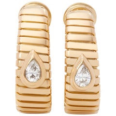 Bulgari 18 Karat Yellow Gold Pear Cut Diamond Tubogas Earrings