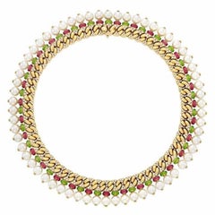 Bulgari 18 Karat Yellow Gold, Pearl, Diamond, Peridot and Tourmaline Necklace