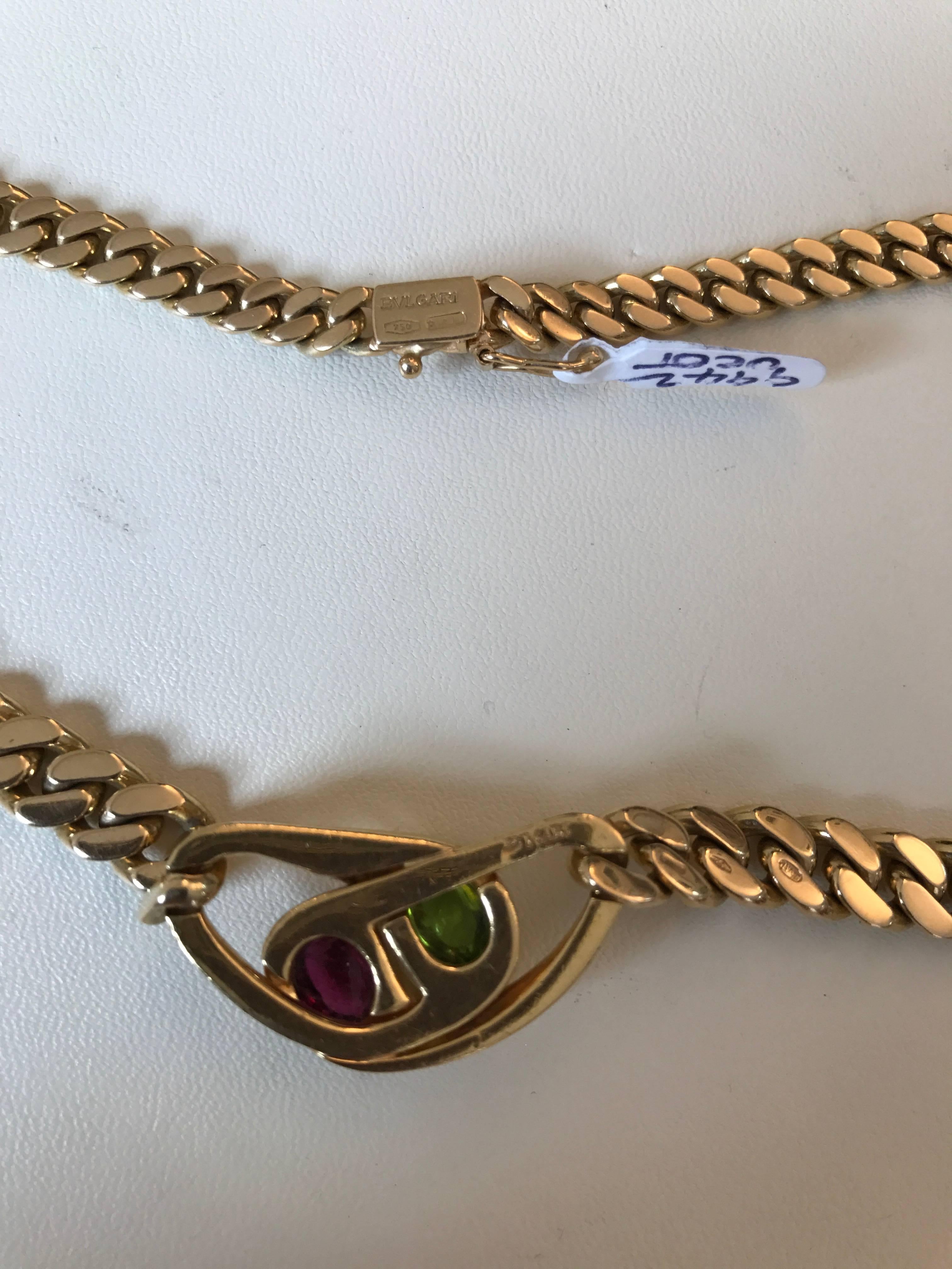 Women's Bulgari 18 Karat Yellow Gold Pink Tourmaline and Peridot Necklace