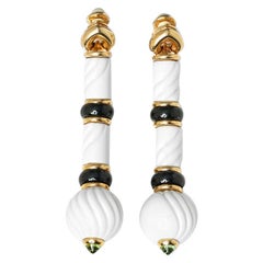 Bulgari 18 Karat Yellow Gold and Porcelain Green Tourmaline Chandra Earrings