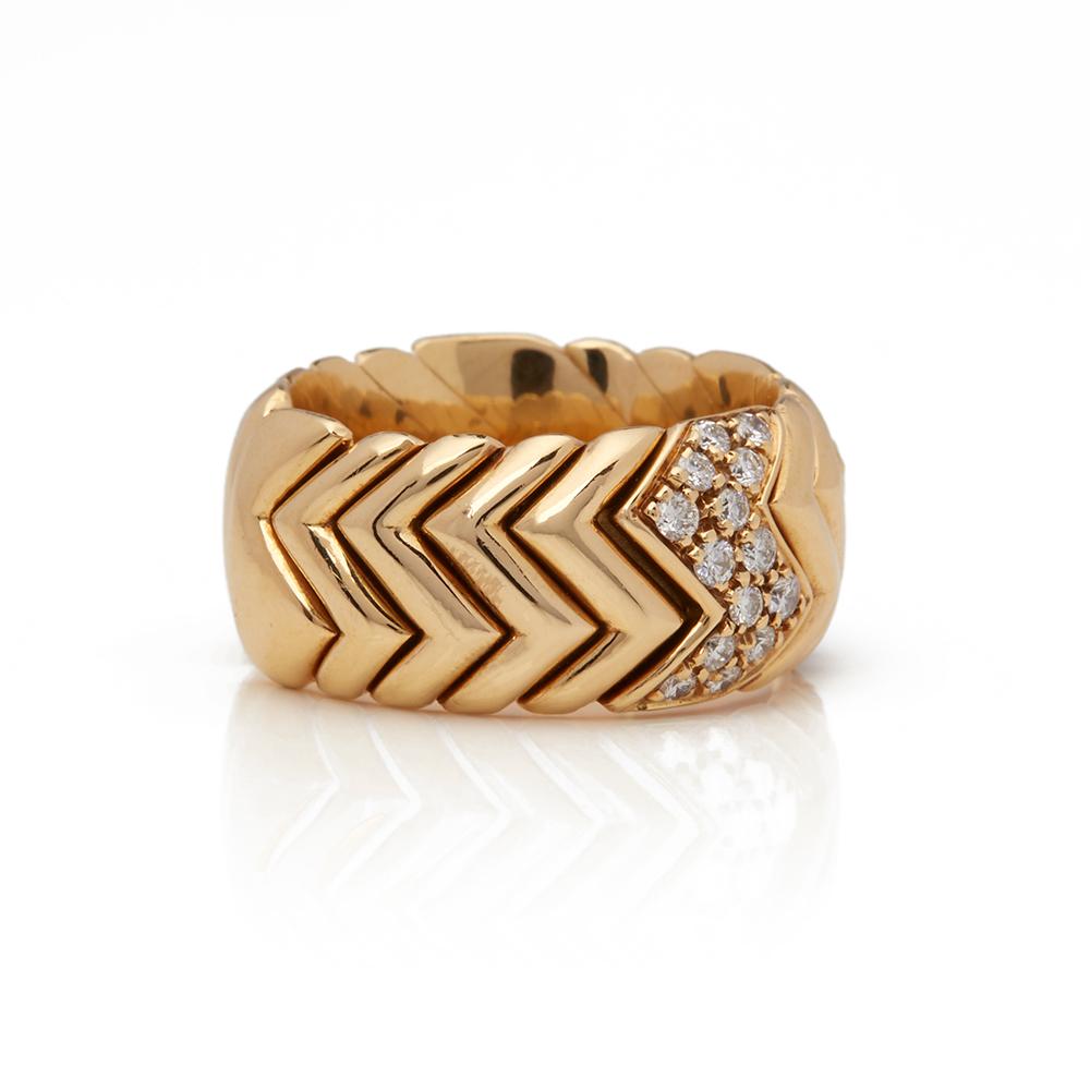 Bulgari 18 Karat Yellow Gold Round Cut Diamond Spiga Band Ring In Excellent Condition In Bishop's Stortford, Hertfordshire