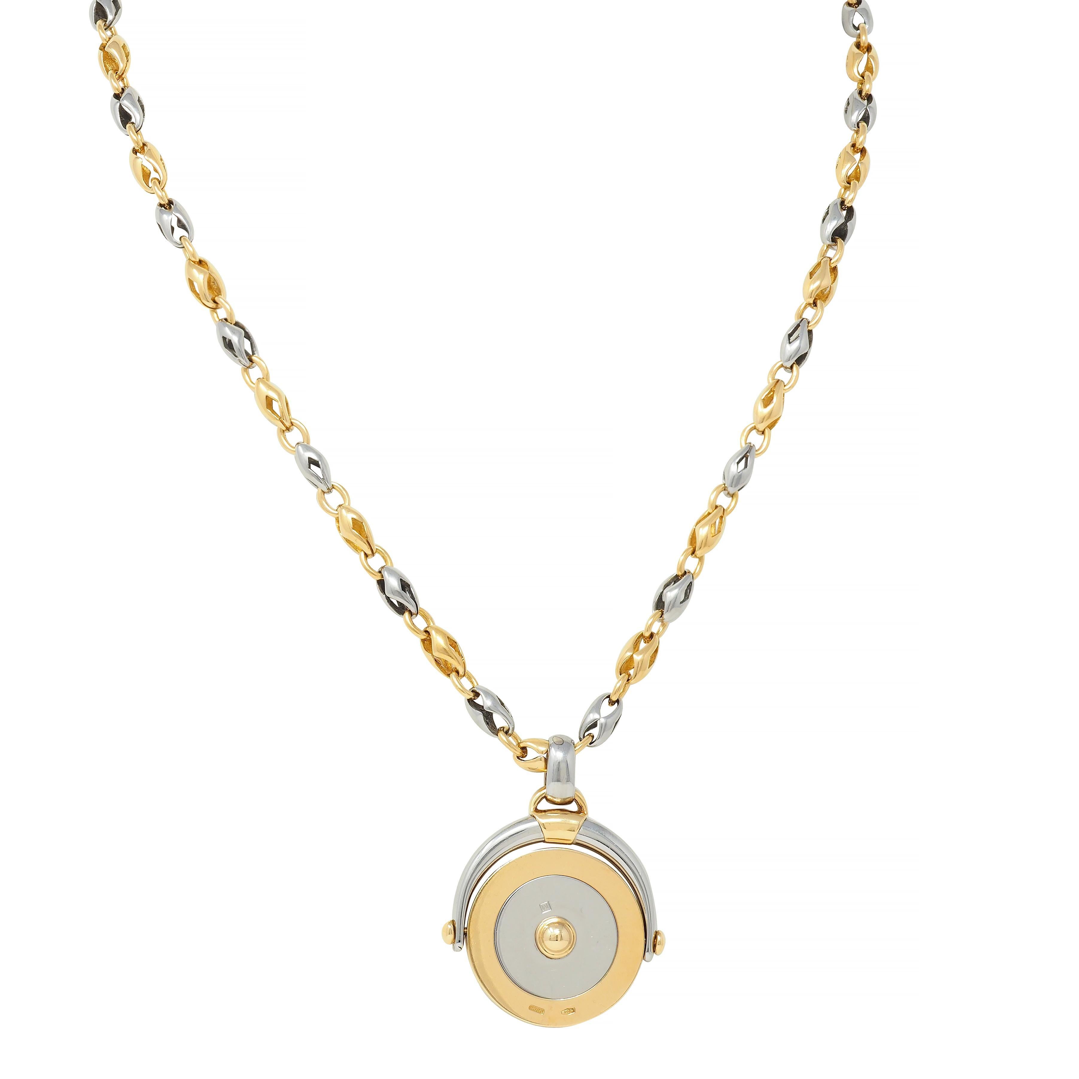Bulgari 18 Karat Yellow Gold Stainless Steel Pisces Zodiac Flip Pendant Necklace For Sale 1