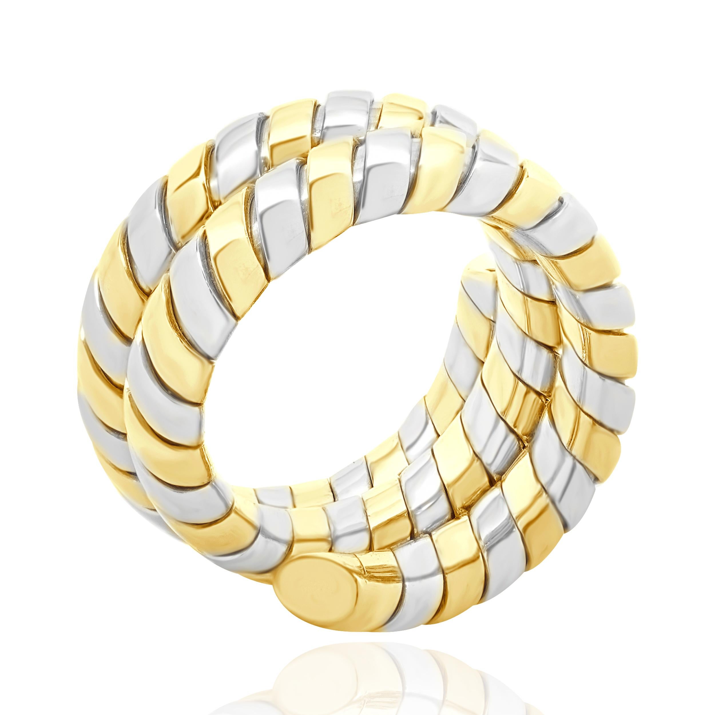 Bulgari Tubogas-Ring aus 18 Karat Gelbgold und Edelstahl im Zustand „Hervorragend“ im Angebot in Scottsdale, AZ