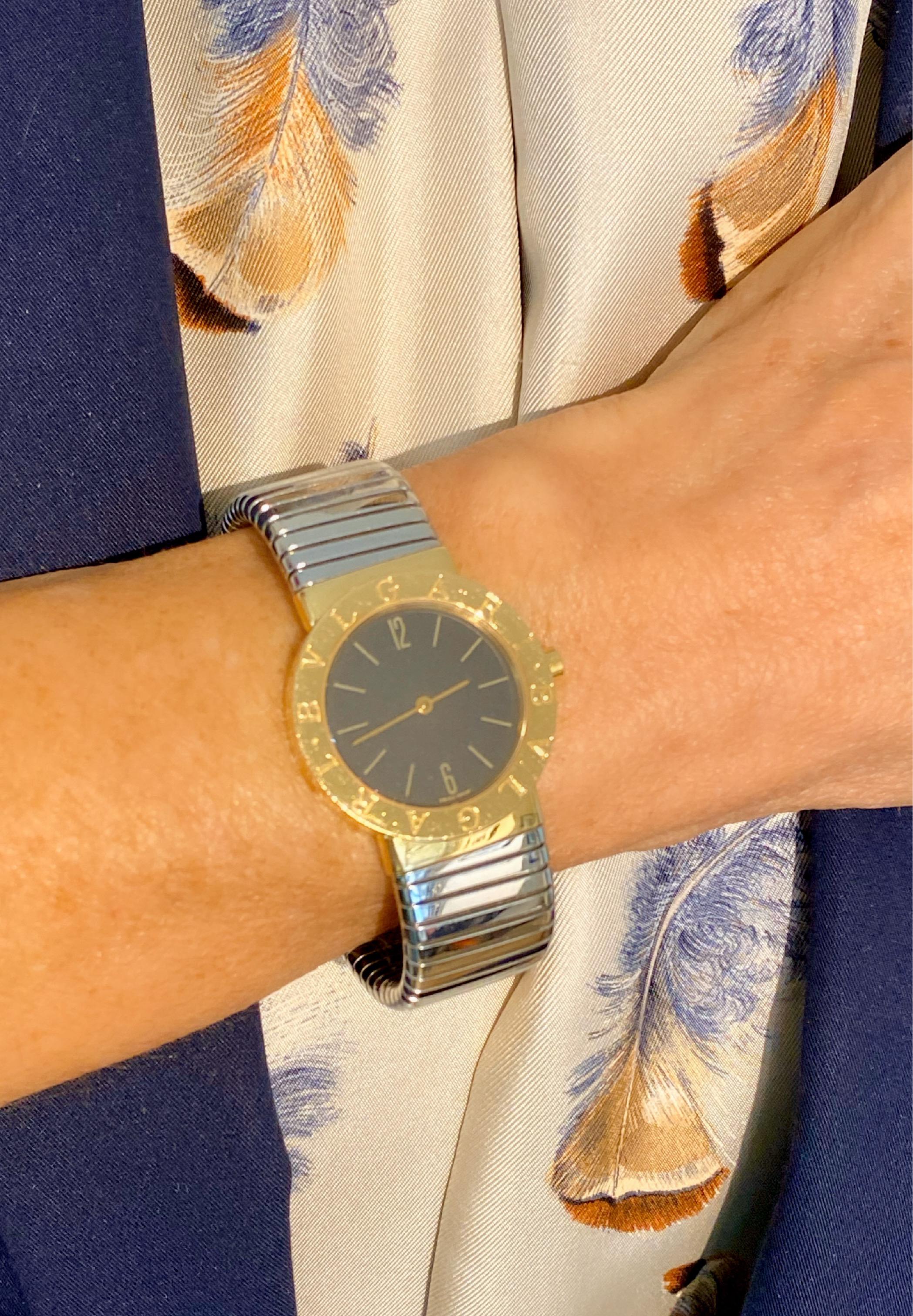 Bulgari 18 Karat Yellow Gold and Stainless Steel Tubogas Watch, Size Medium For Sale 4