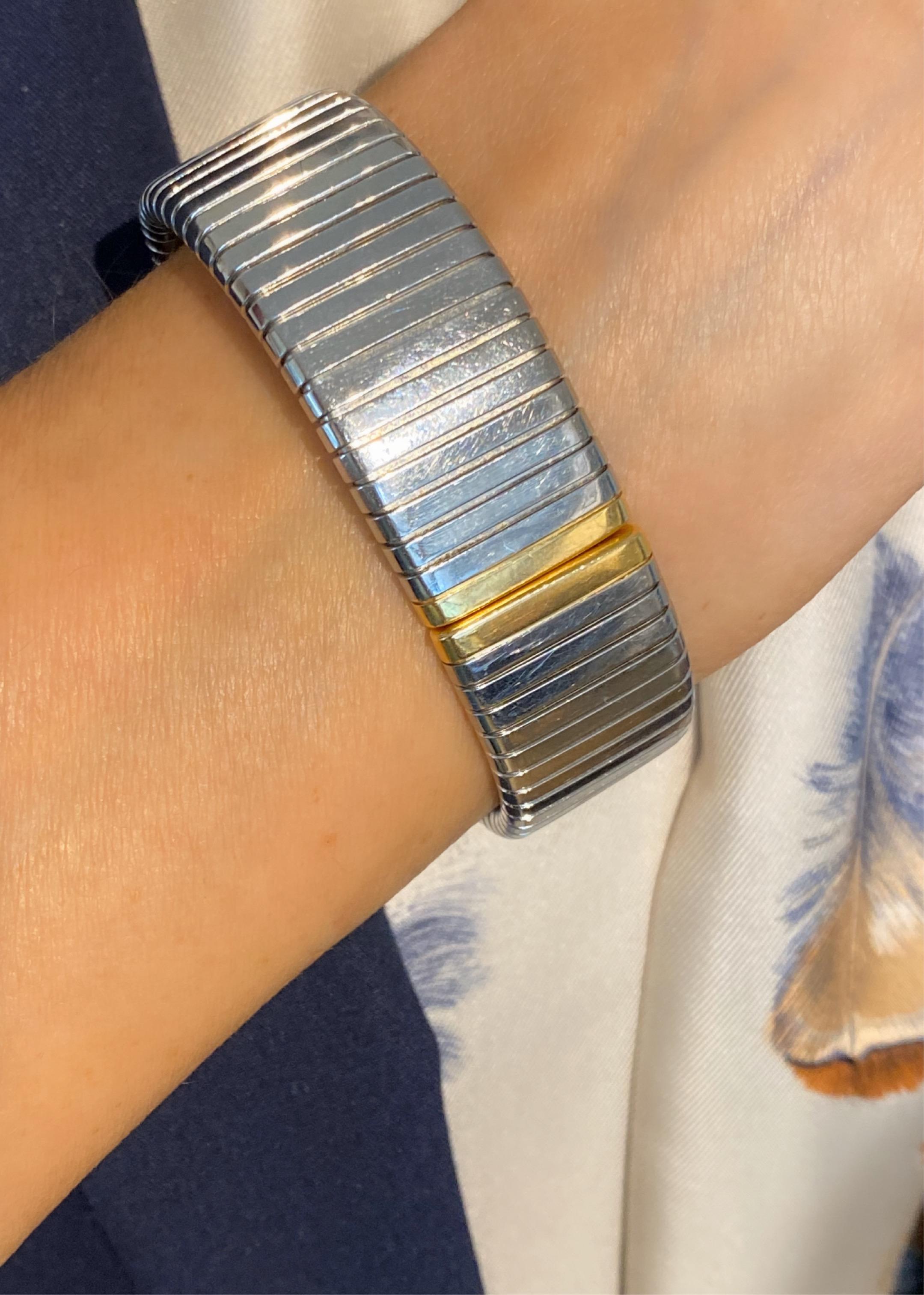 Bulgari 18 Karat Yellow Gold and Stainless Steel Tubogas Watch, Size Medium For Sale 5