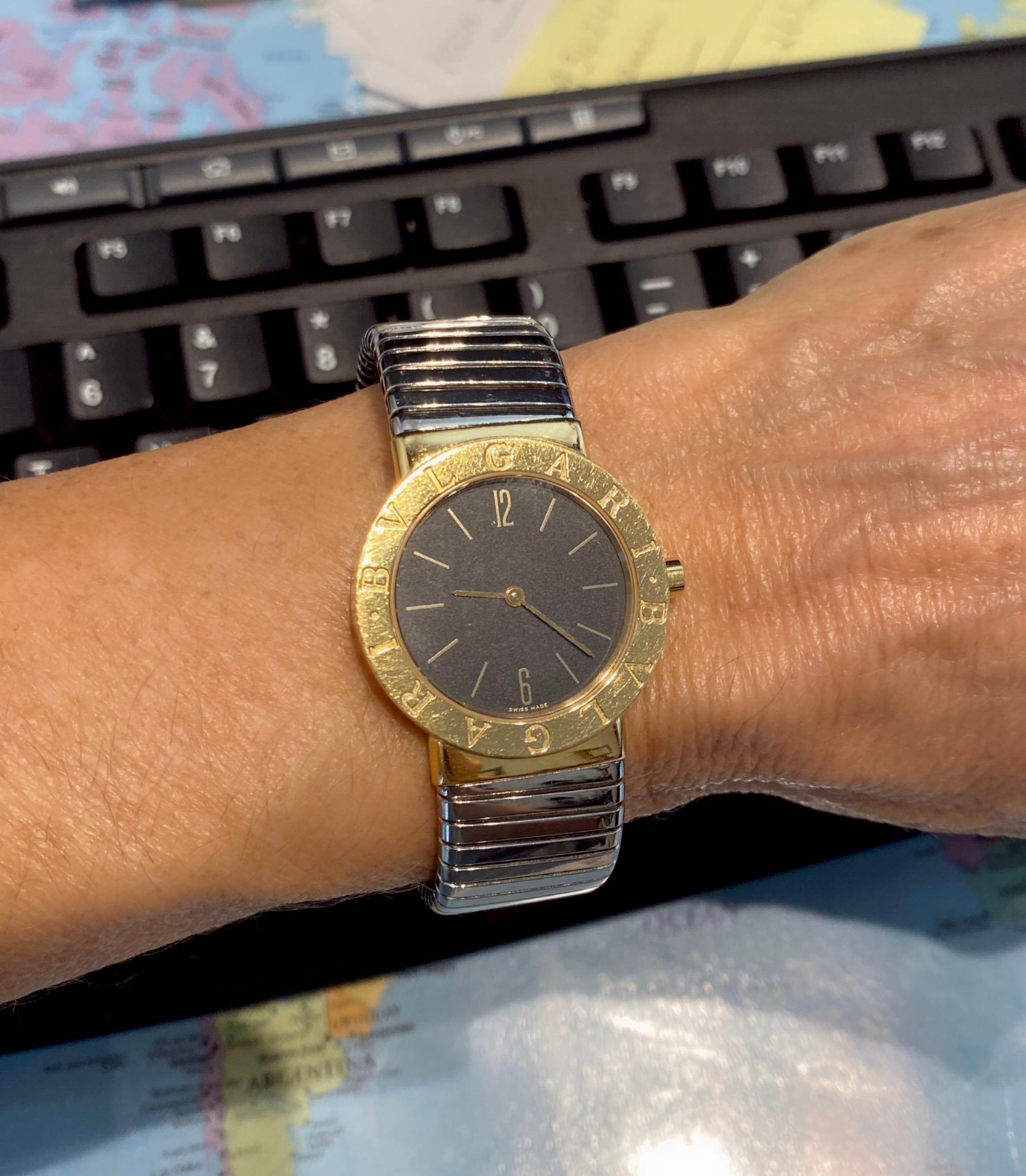 Bulgari 18 Karat Yellow Gold and Stainless Steel Tubogas Watch, Size Medium For Sale 6