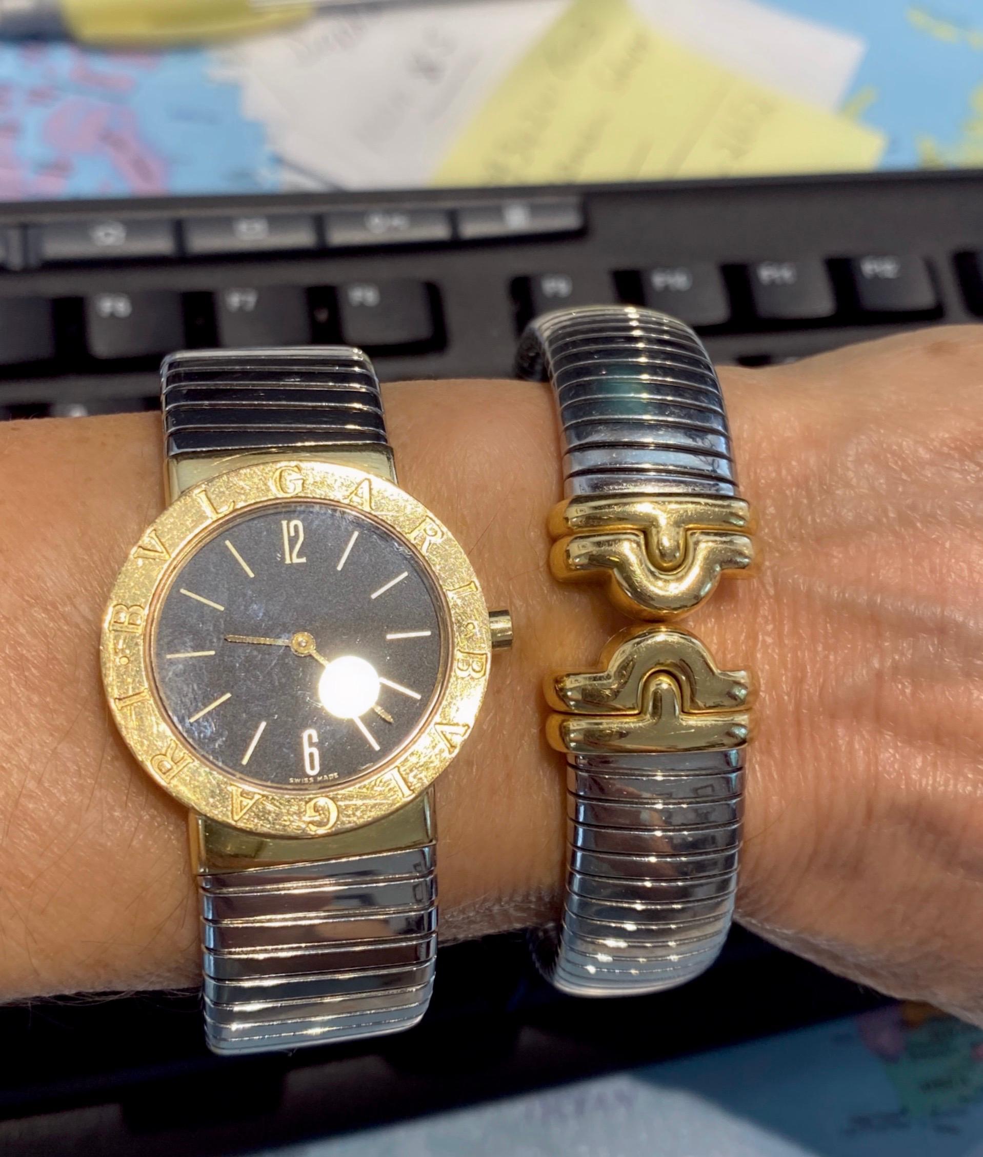 Bulgari 18 Karat Yellow Gold and Stainless Steel Tubogas Watch, Size Medium For Sale 7