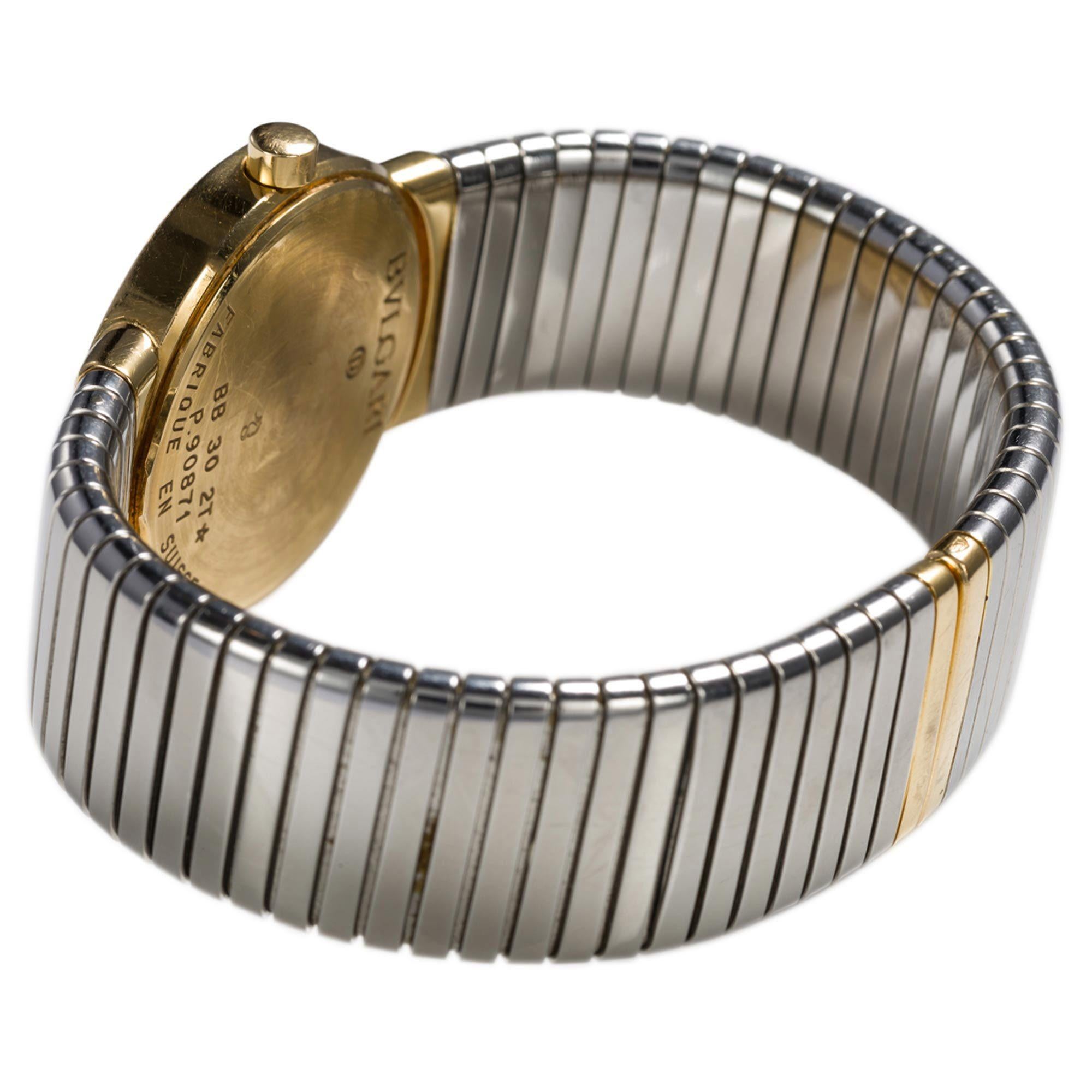 Retro Bulgari 18 Karat Yellow Gold and Stainless Steel Tubogas Watch, Size Medium For Sale