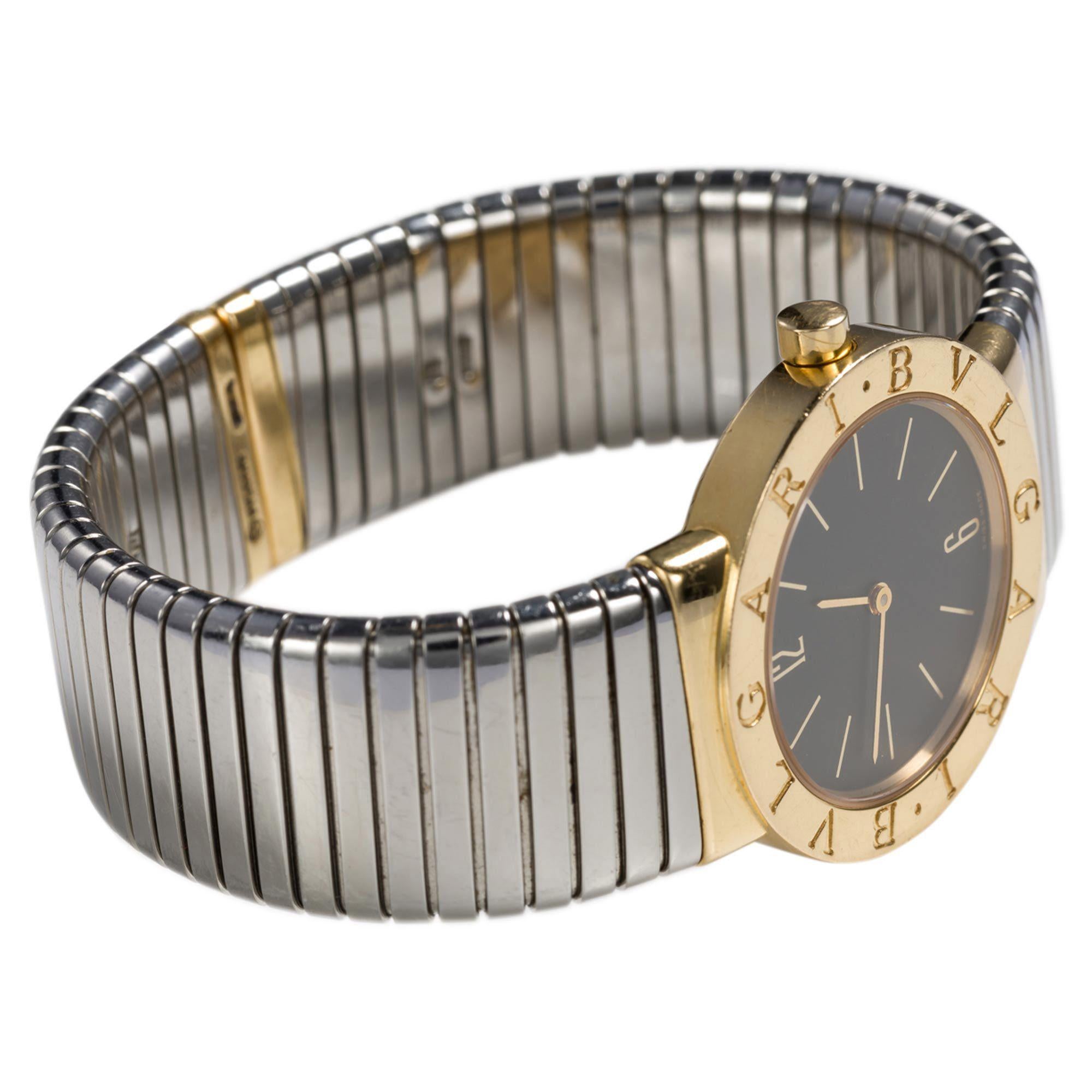 Bulgari 18 Karat Yellow Gold and Stainless Steel Tubogas Watch, Size Medium In Good Condition For Sale In QLD , AU