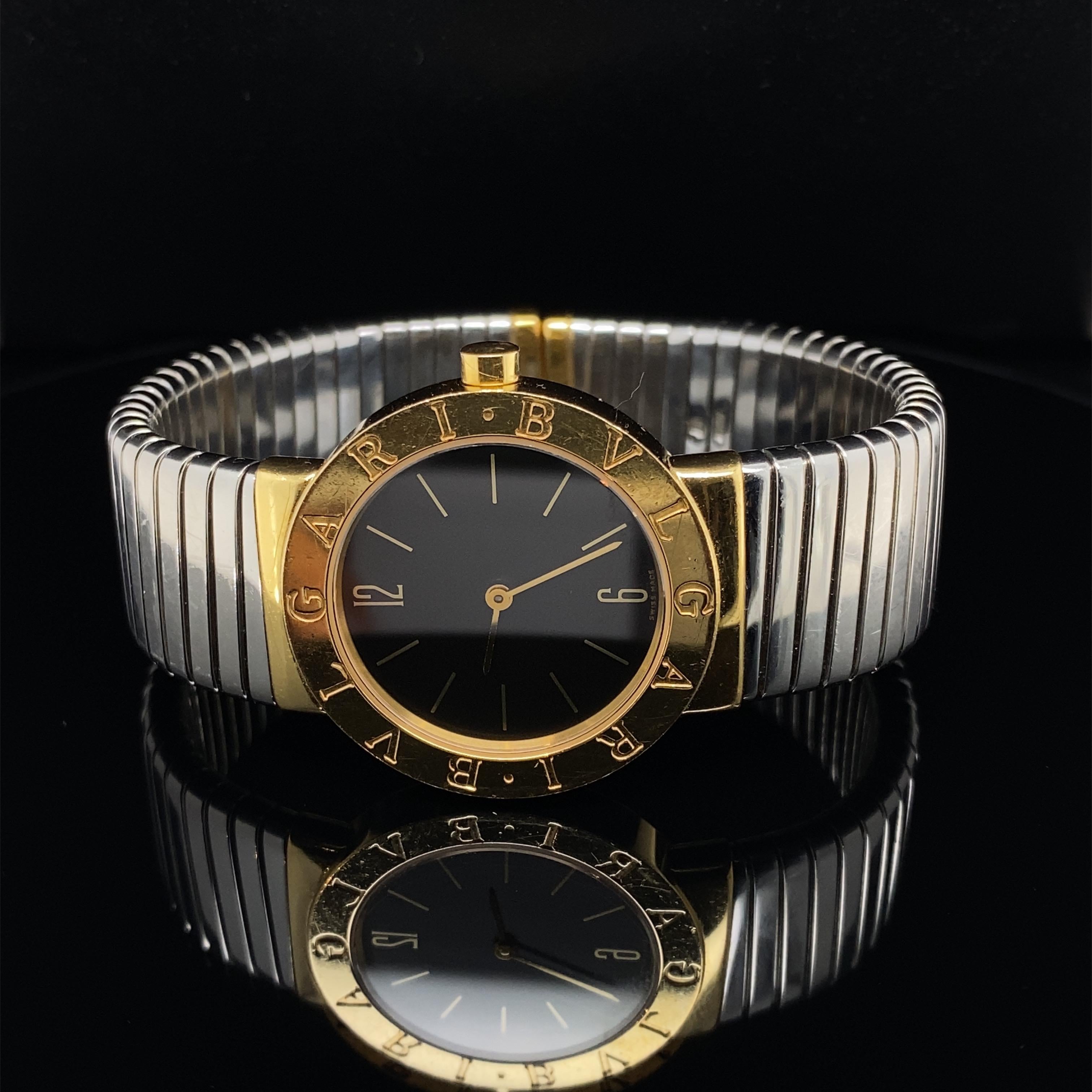Women's or Men's Bulgari 18 Karat Yellow Gold and Stainless Steel Tubogas Watch, Size Medium For Sale