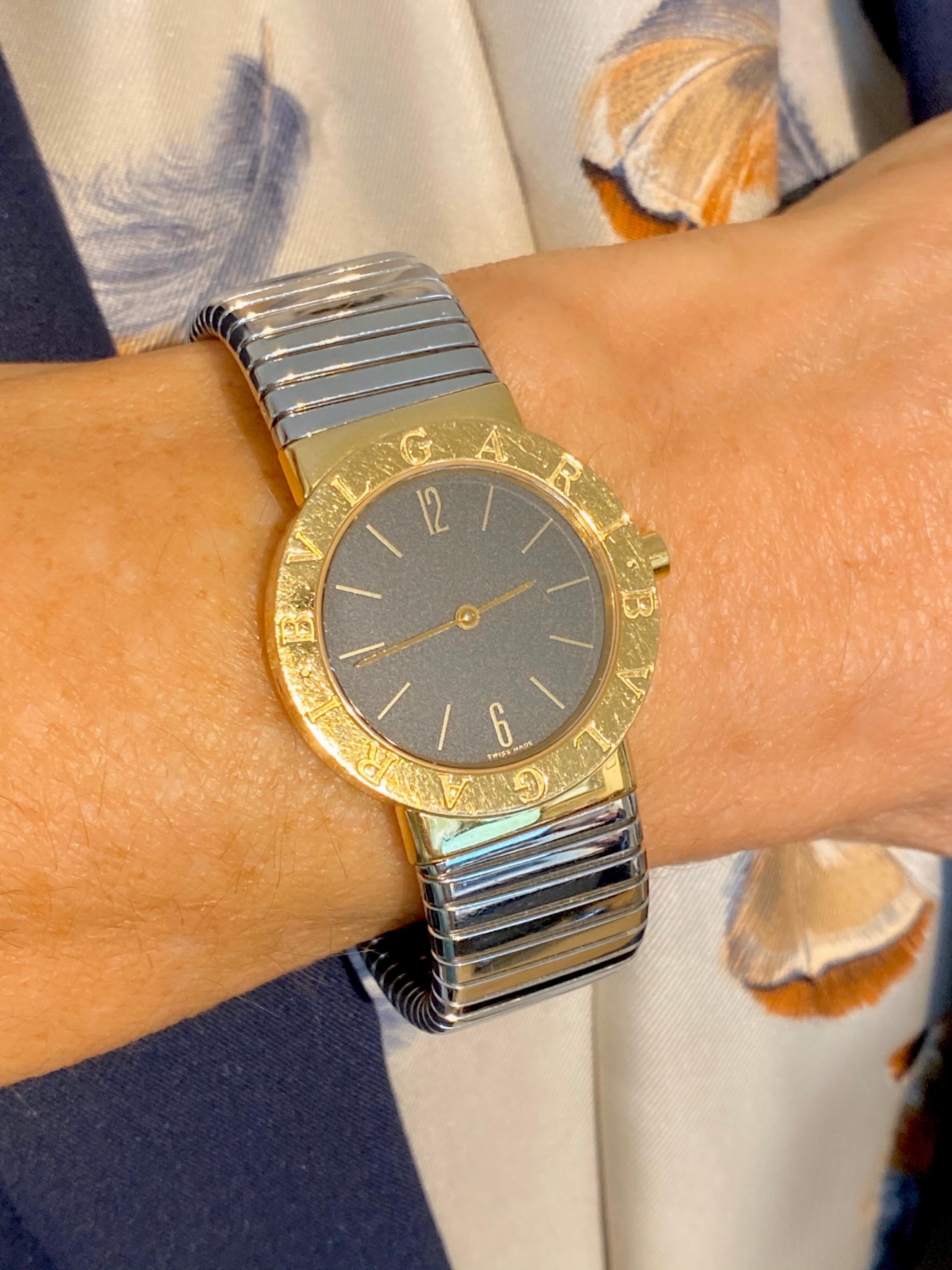 Bulgari 18 Karat Yellow Gold and Stainless Steel Tubogas Watch, Size Medium For Sale 1