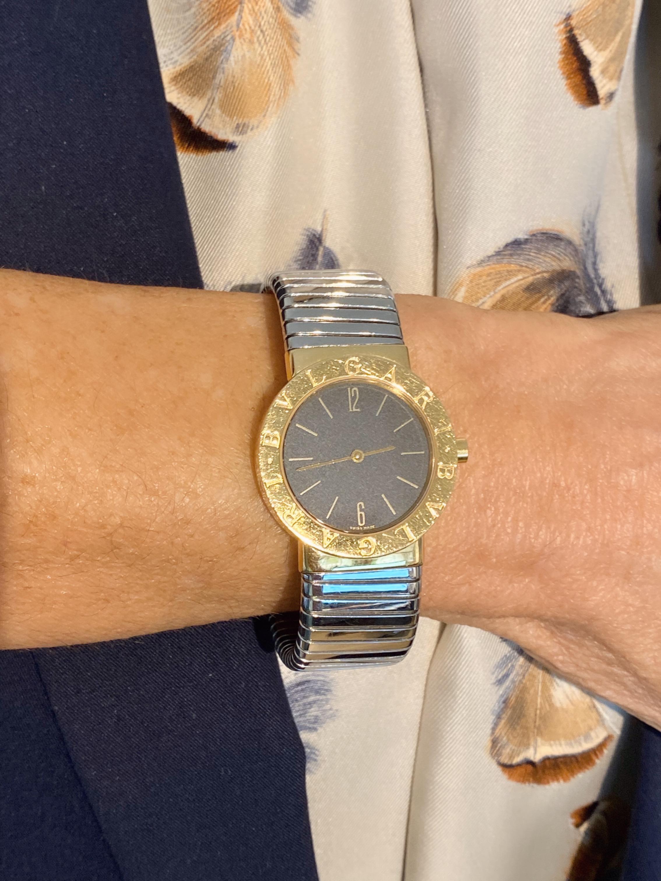 Bulgari 18 Karat Yellow Gold and Stainless Steel Tubogas Watch, Size Medium For Sale 2