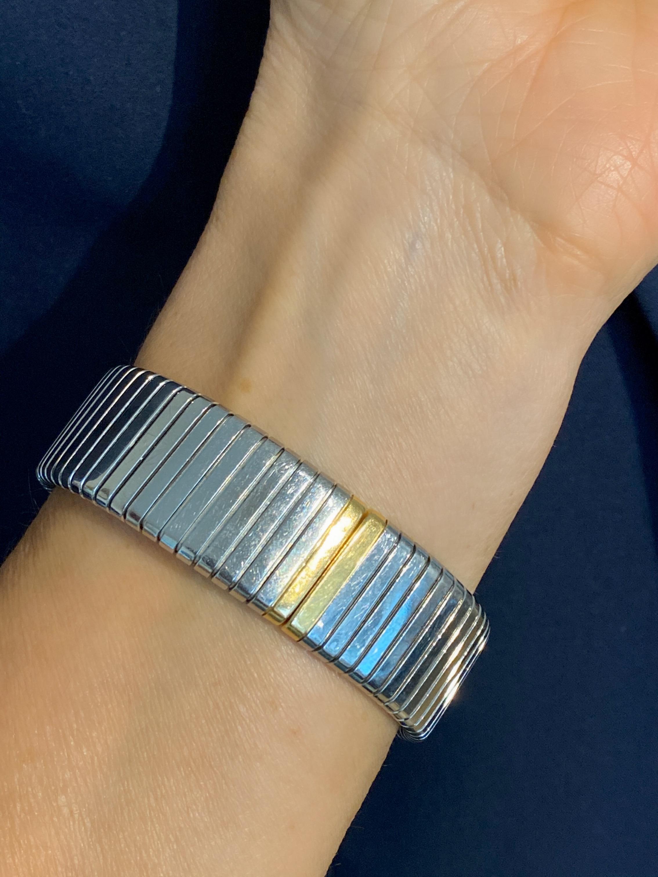 Bulgari 18 Karat Yellow Gold and Stainless Steel Tubogas Watch, Size Medium For Sale 3