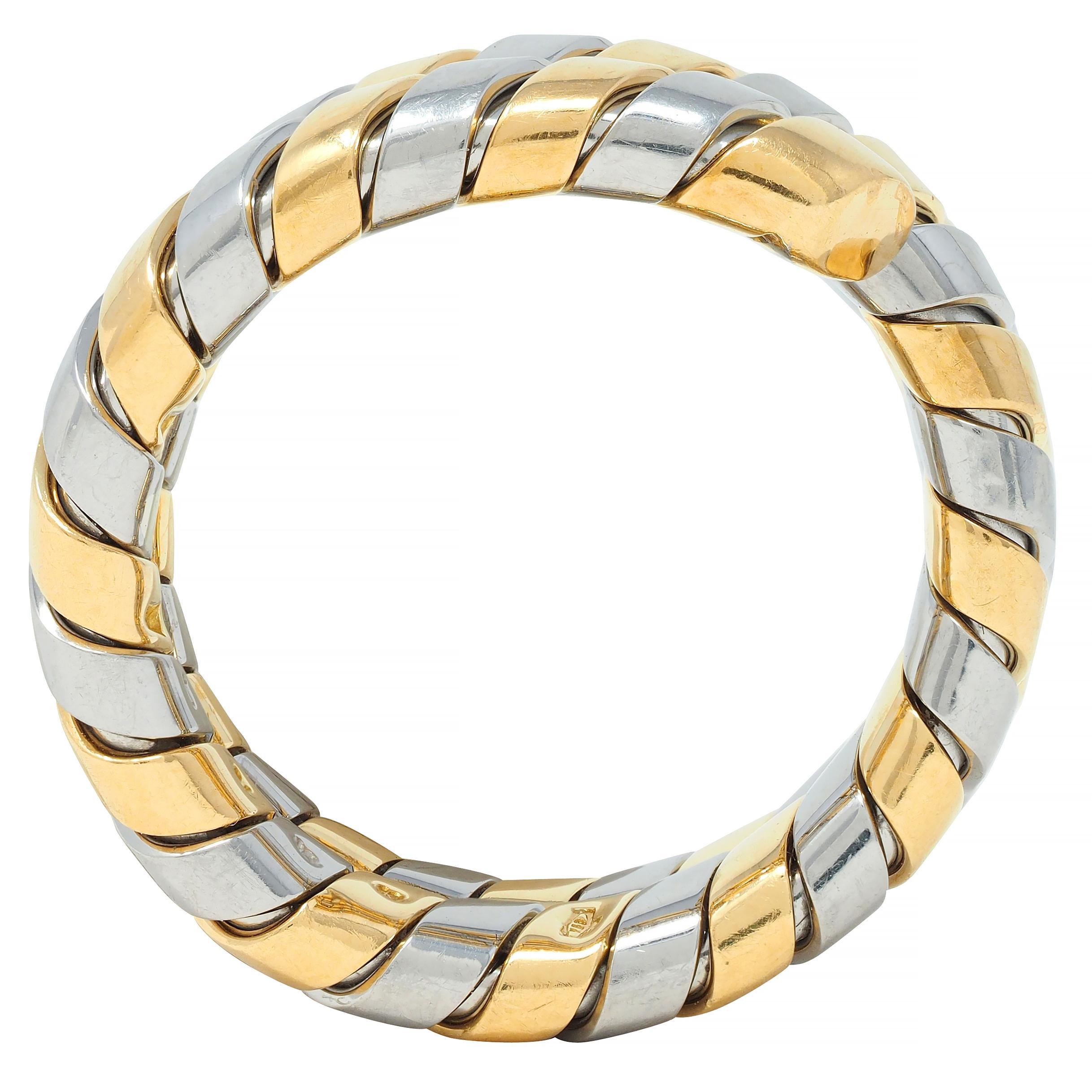 Bulgari 18 Karat Yellow Gold Stainless Steel Vintage Tobogas Serpenti Ring For Sale 3