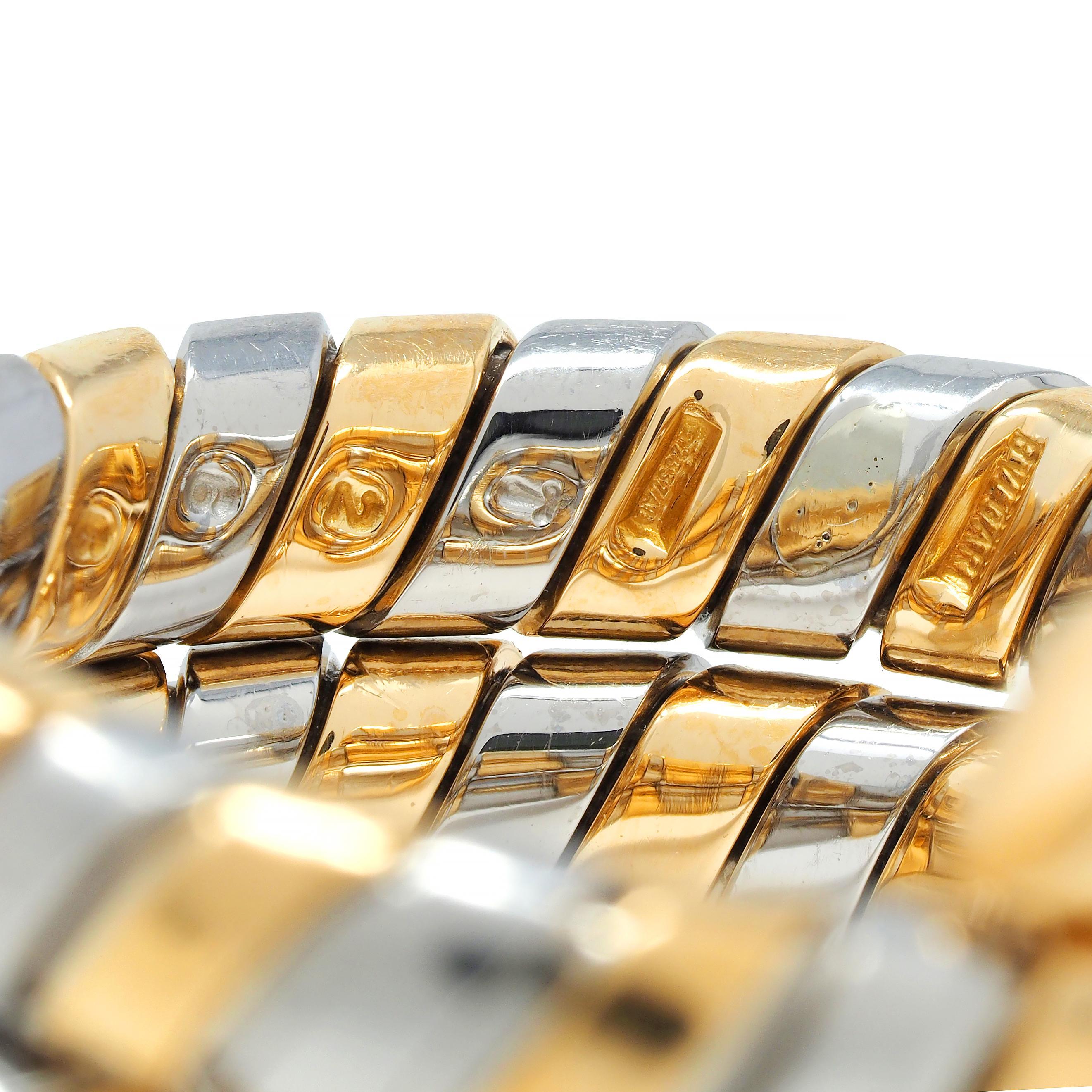 Bulgari 18 Karat Yellow Gold Stainless Steel Vintage Tobogas Serpenti Ring For Sale 5