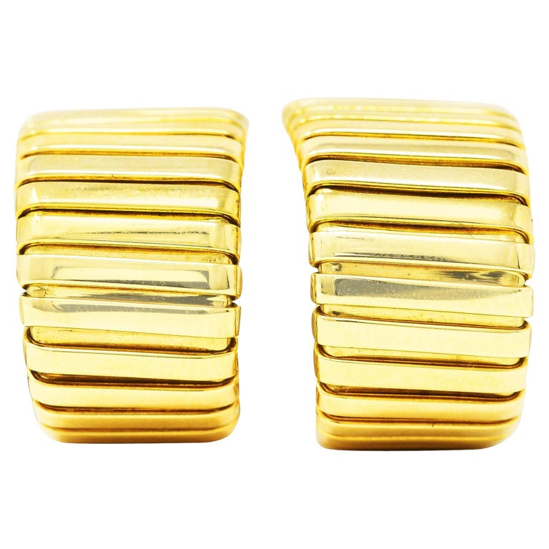 Bulgari 18 Karat Yellow Gold Tubogas Ear-Clip Vintage Earrings For Sale ...