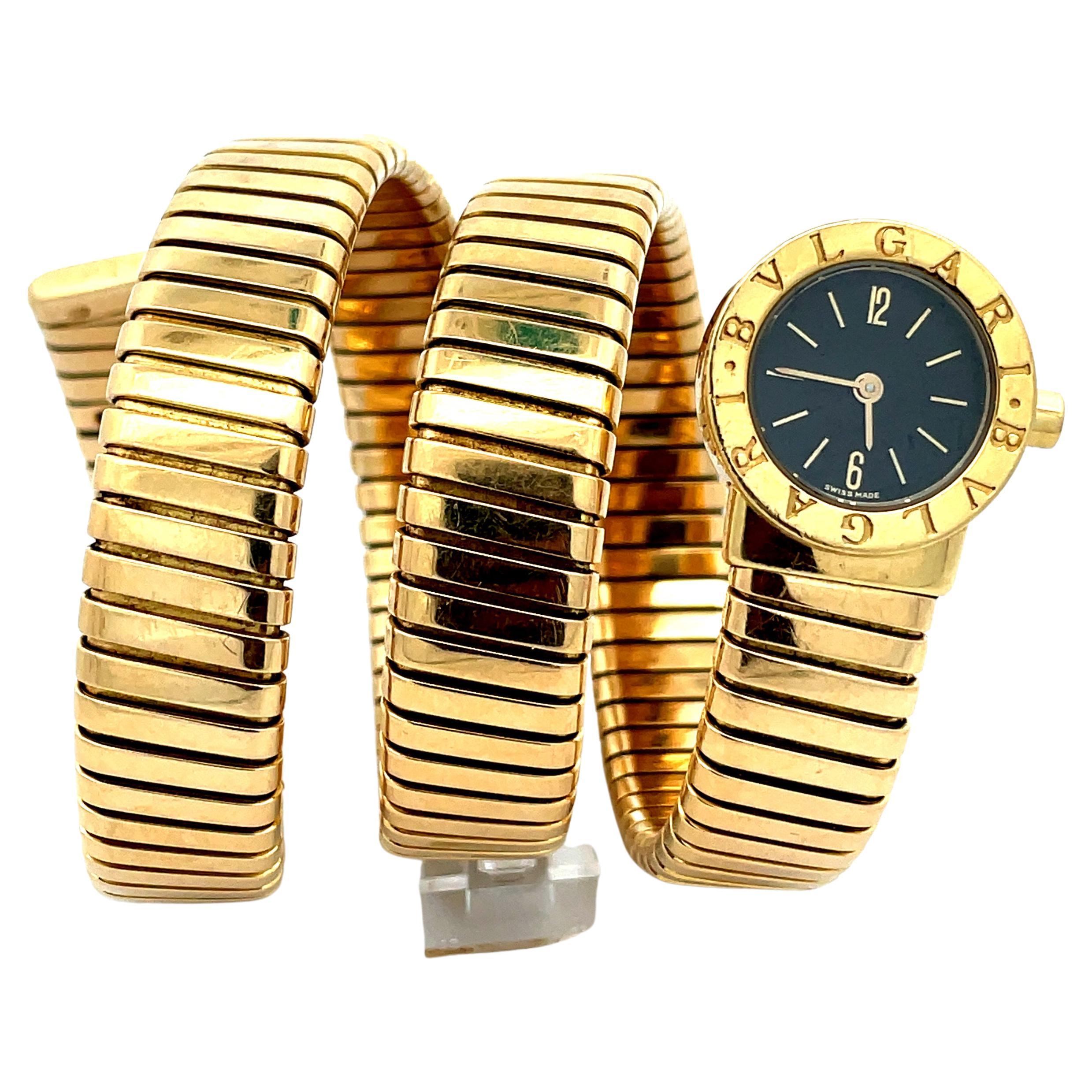 Bulgari 18 Karat Yellow Gold Tubogas Serpenti Bracelet Watch In Excellent Condition For Sale In Milano, IT