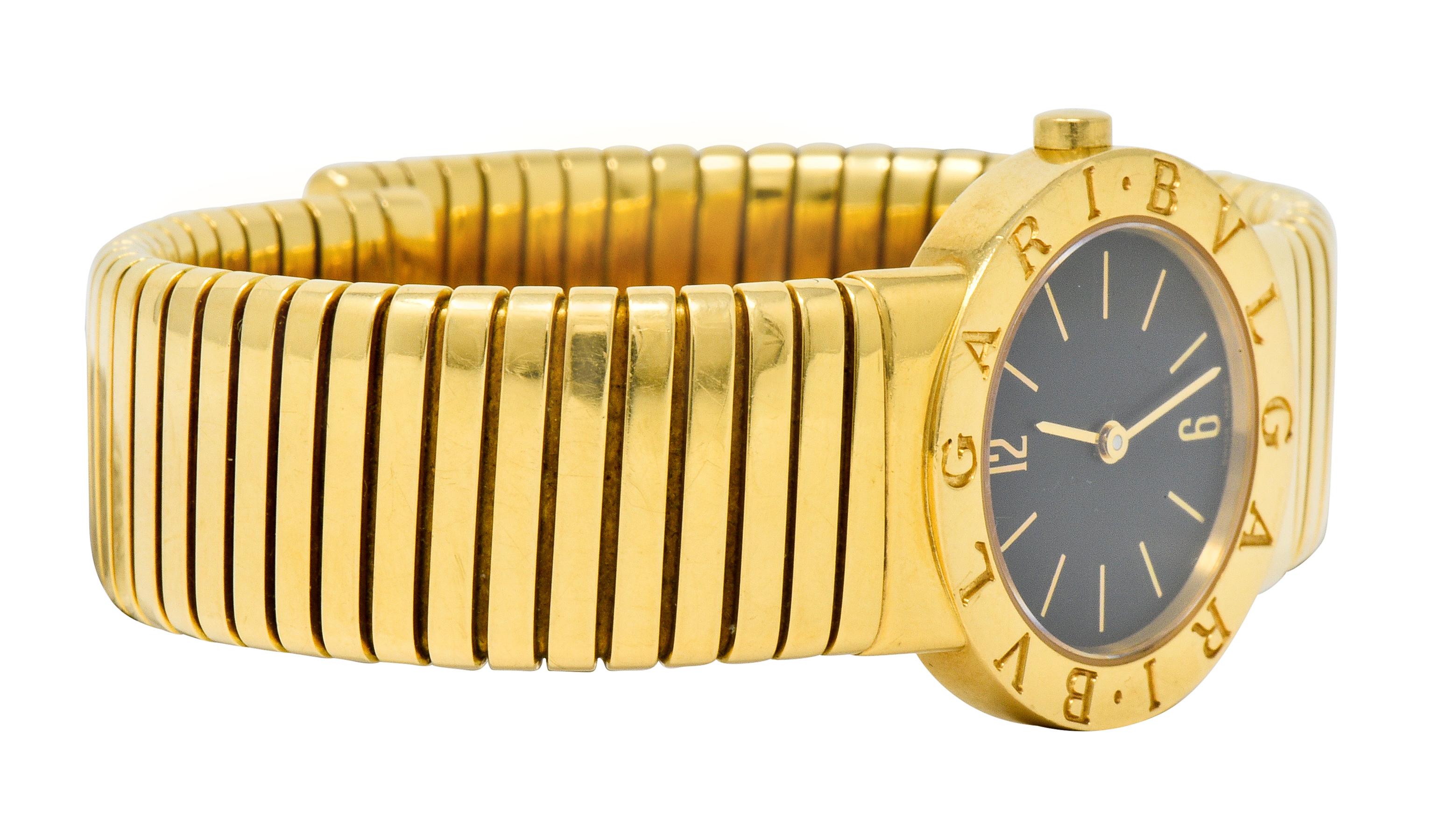 Bulgari 18 Karat Yellow Gold Tubogas Serpenti Flex Band Wristwatch Watch In Excellent Condition In Philadelphia, PA