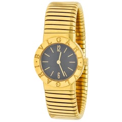 Vintage Bulgari 18 Karat Yellow Gold Tubogas Serpenti Flex Band Wristwatch Watch