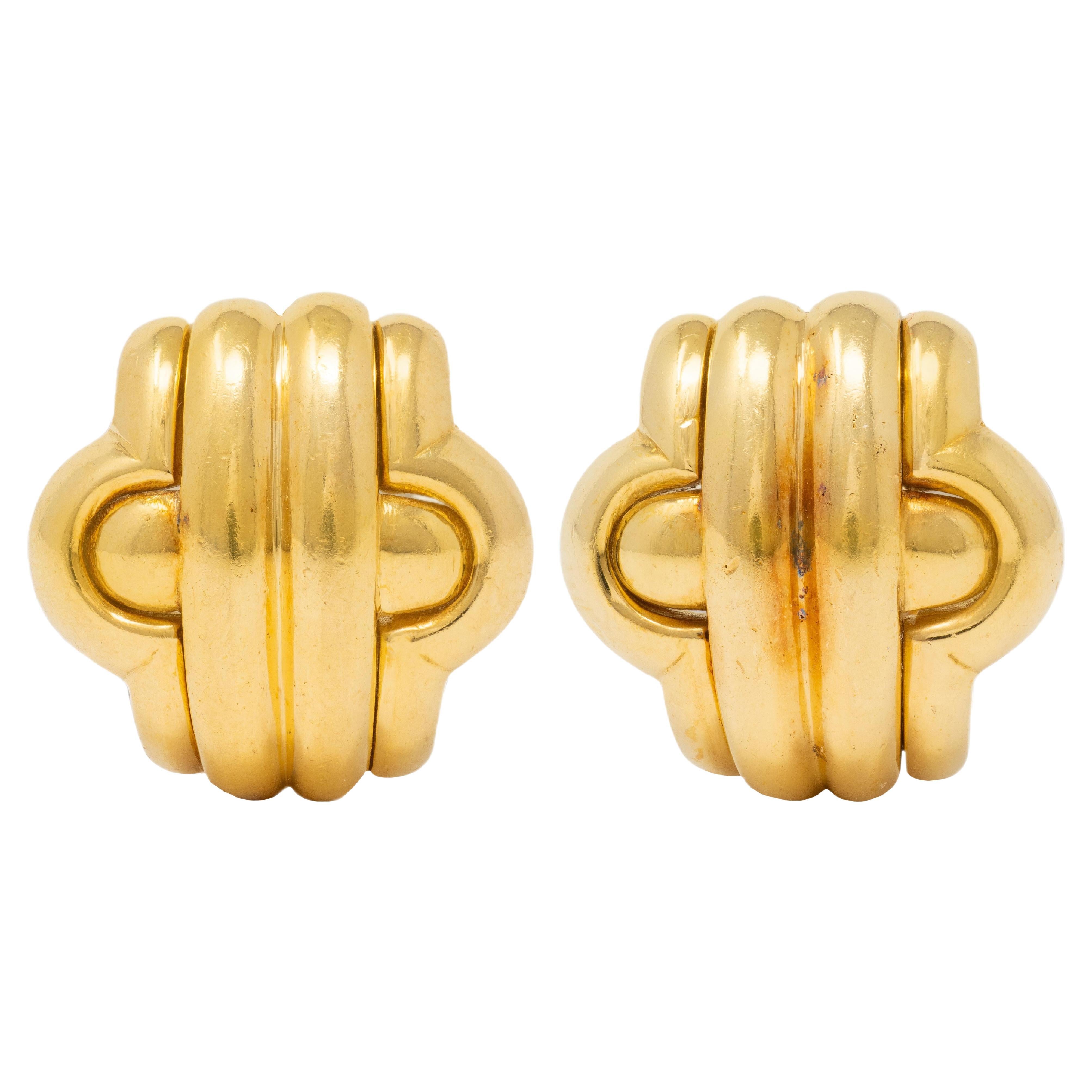Bulgari 18 Karat Yellow Gold Vintage Parentesi J-Hoop Ear-Clip Earrings