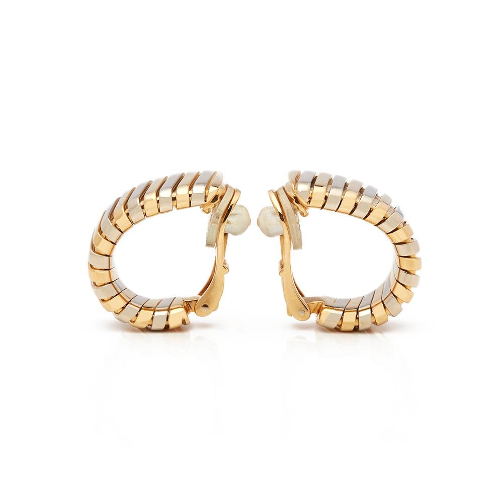 Women's Bulgari 18 Karat Yellow, White and Rose Gold Tubogas Hoop Earrings