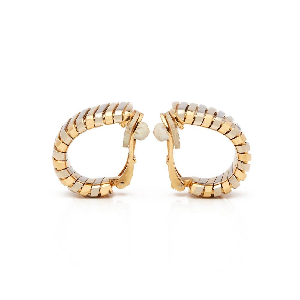 Bulgari 18 Karat Yellow, White and Rose Gold Tubogas Hoop Earrings In Excellent Condition In Bishop's Stortford, Hertfordshire