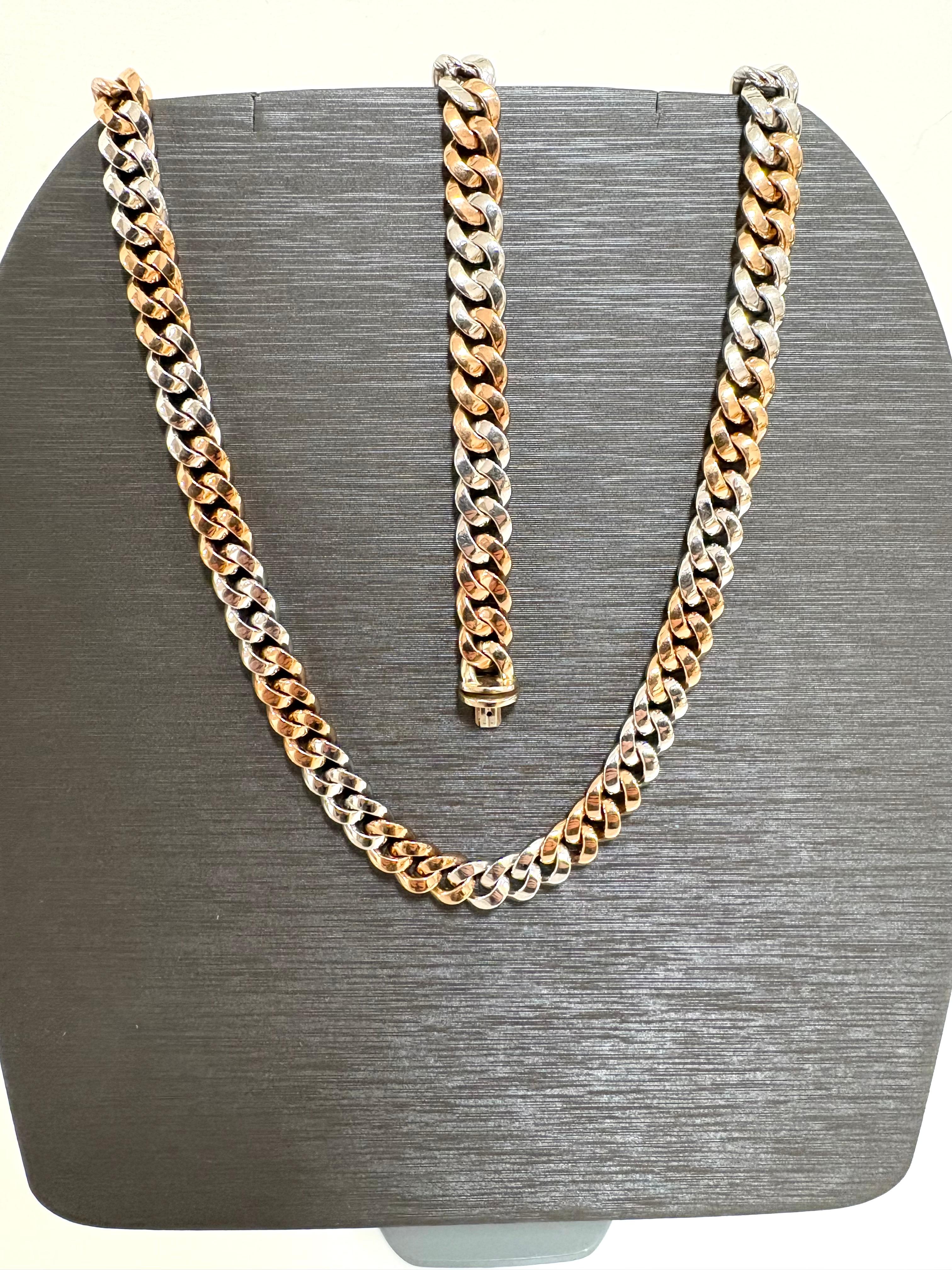 Bulgari 18 Kt. Collar y pulsera Groumette en oro blanco y rosa en venta 5