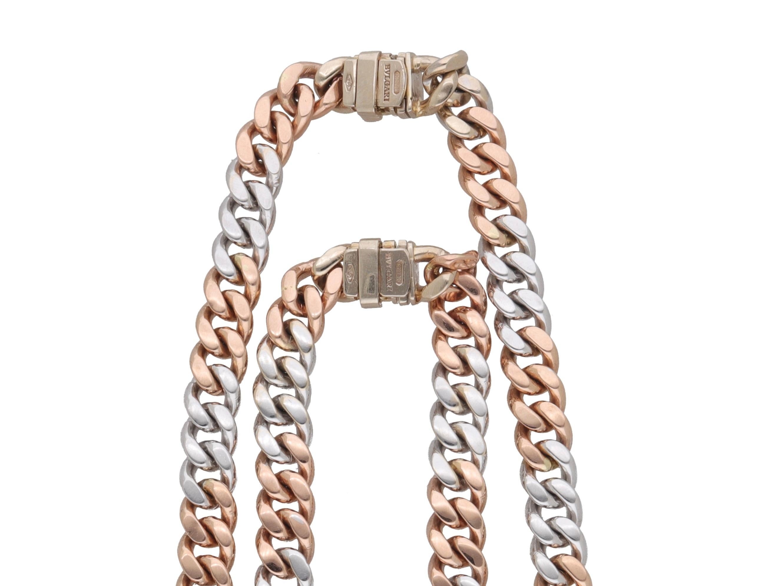 Bulgari 18 Kt. Collar y pulsera Groumette en oro blanco y rosa Moderno en venta