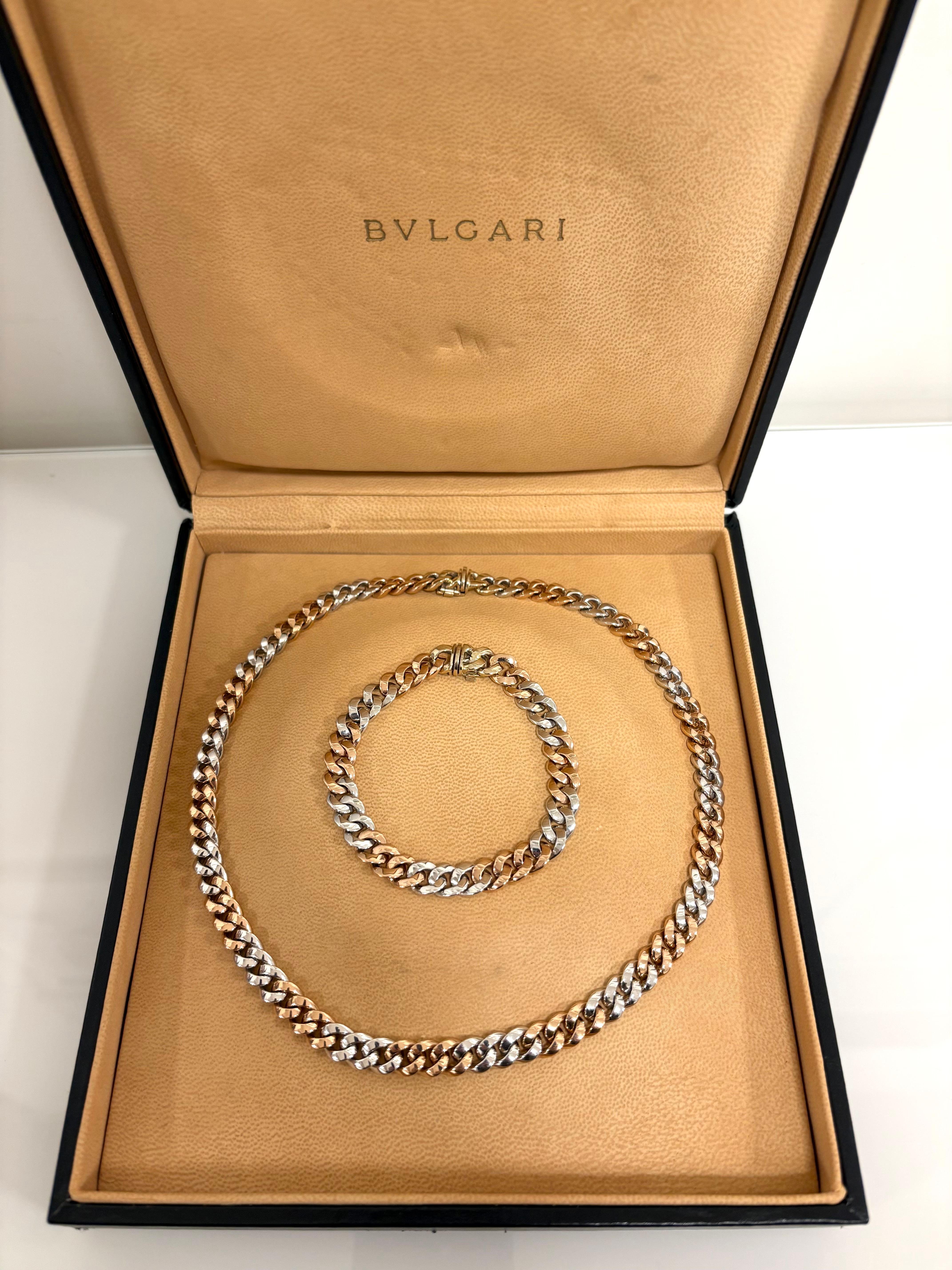 Bulgari 18 Kt. Collar y pulsera Groumette en oro blanco y rosa en venta 1