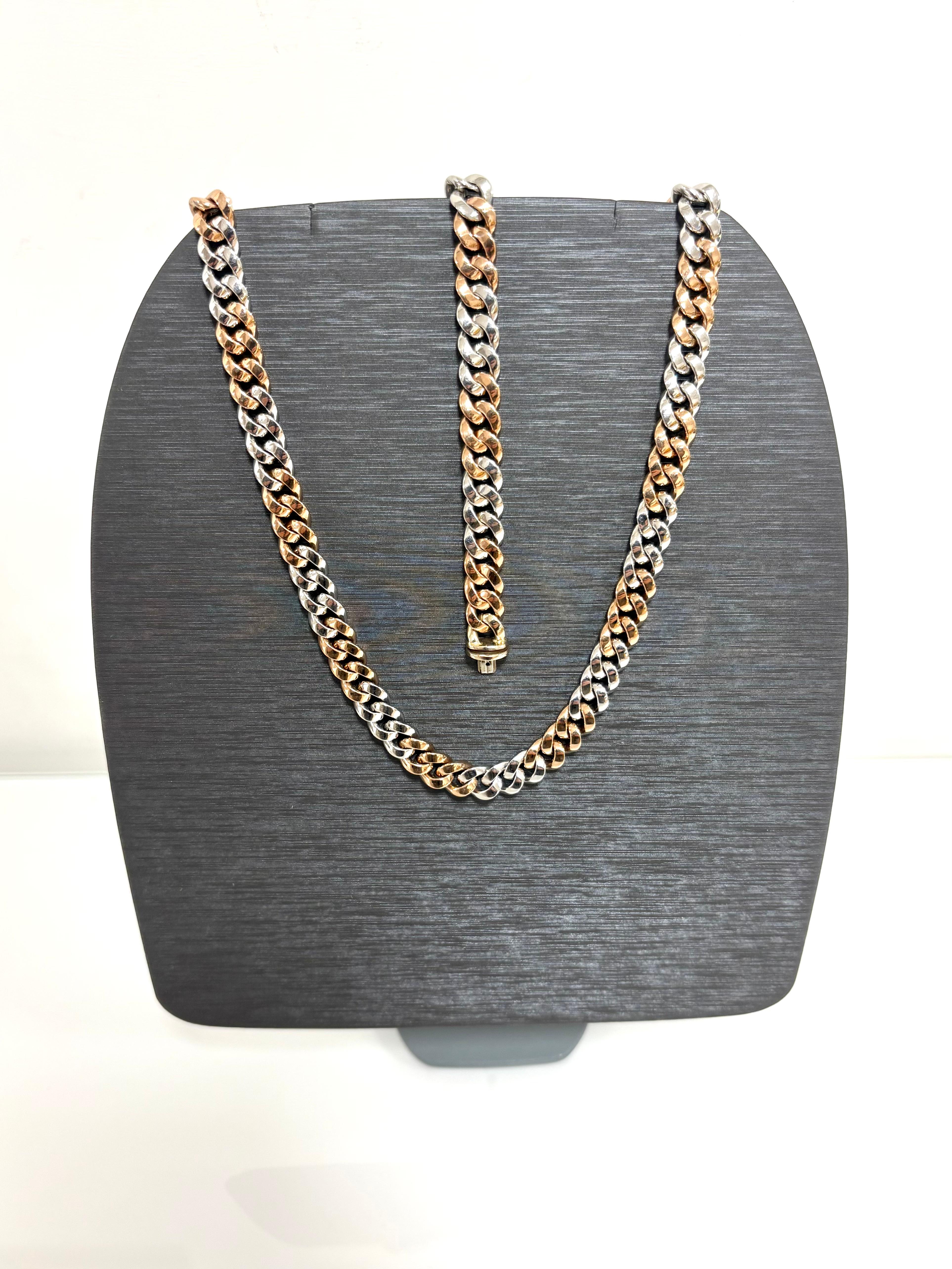 Bulgari 18 Kt. Collar y pulsera Groumette en oro blanco y rosa en venta 3