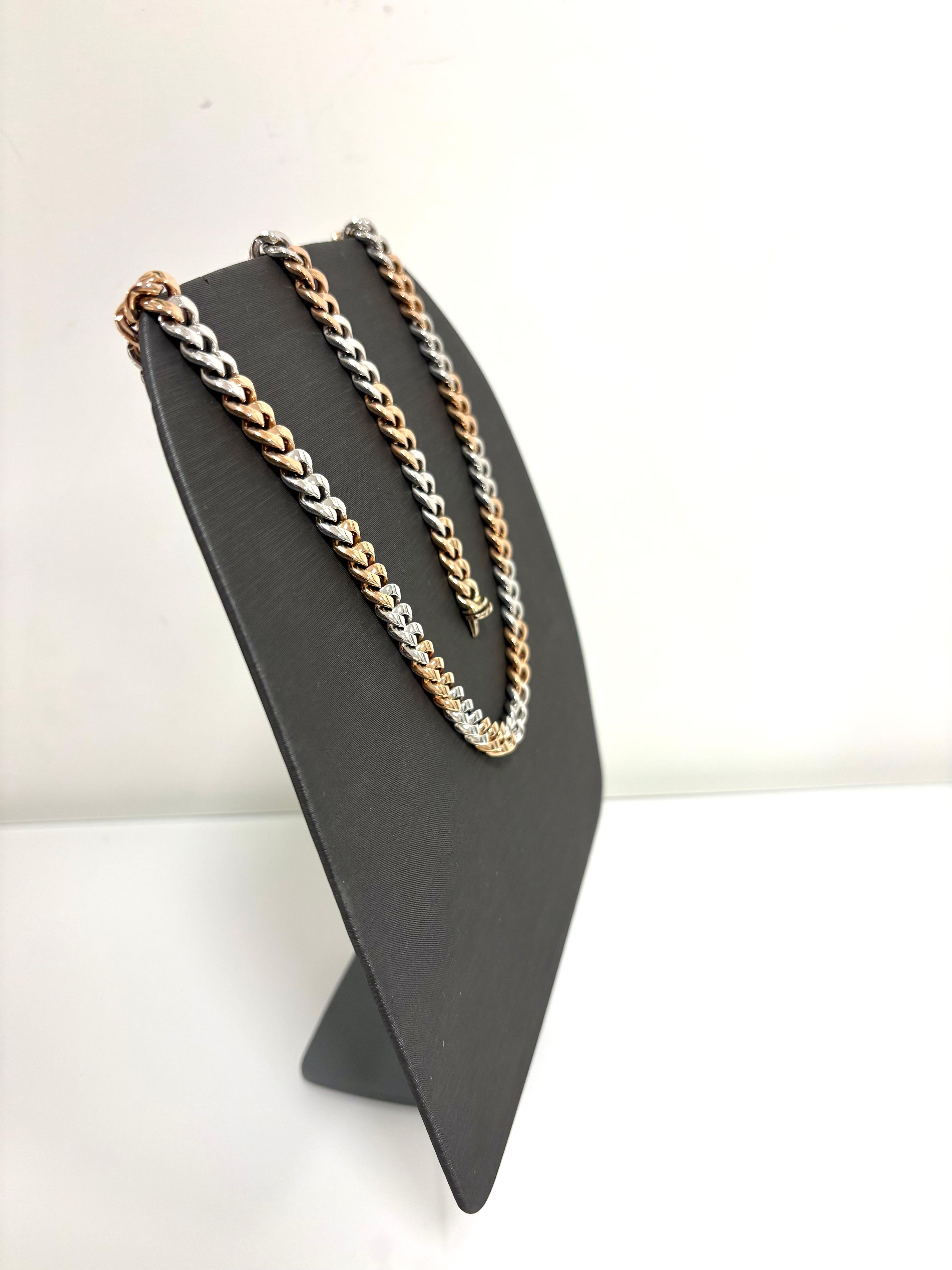 Bulgari 18 Kt. Collar y pulsera Groumette en oro blanco y rosa en venta 4