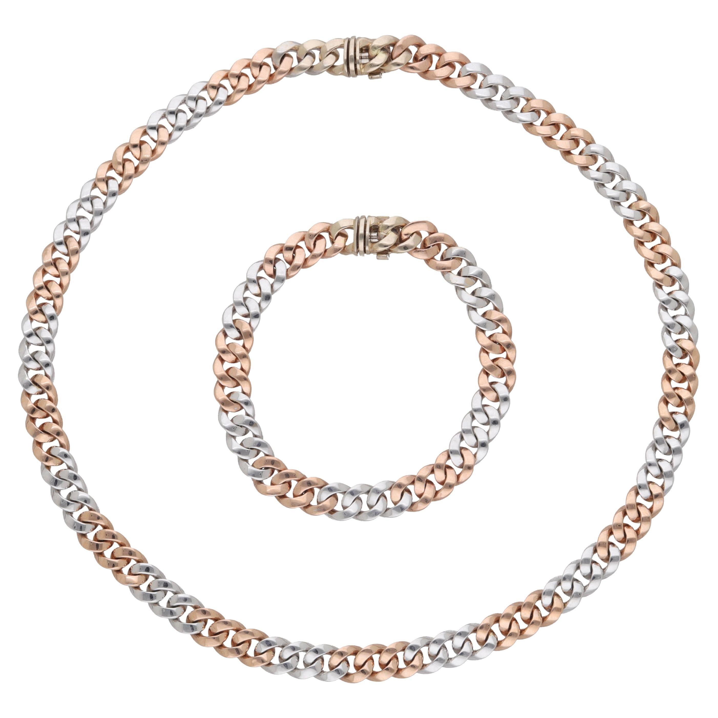 Bulgari 18 Kt. White and Rose Gold Groumette Necklace and Bracelet