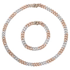 Bulgari 18 Kt. Collier et bracelet Groumette en or blanc et rose