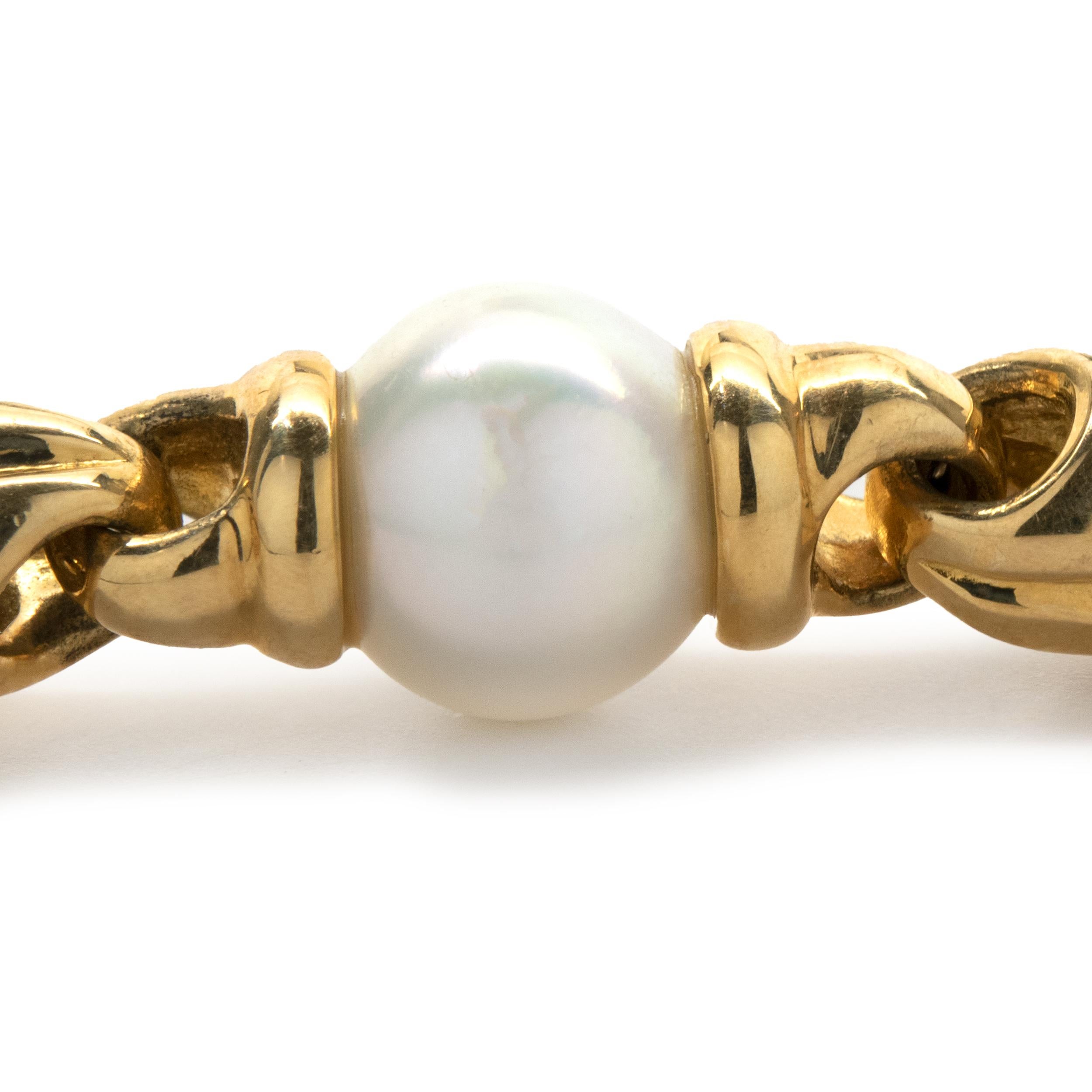 Bulgari 18 Yellow Gold Cultured Pearl and Gold Station Bracelet In Excellent Condition In Scottsdale, AZ