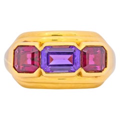 Bulgari 1.88 Carat Tourmaline Amethyst 18 Karat Gold Italian Band Ring