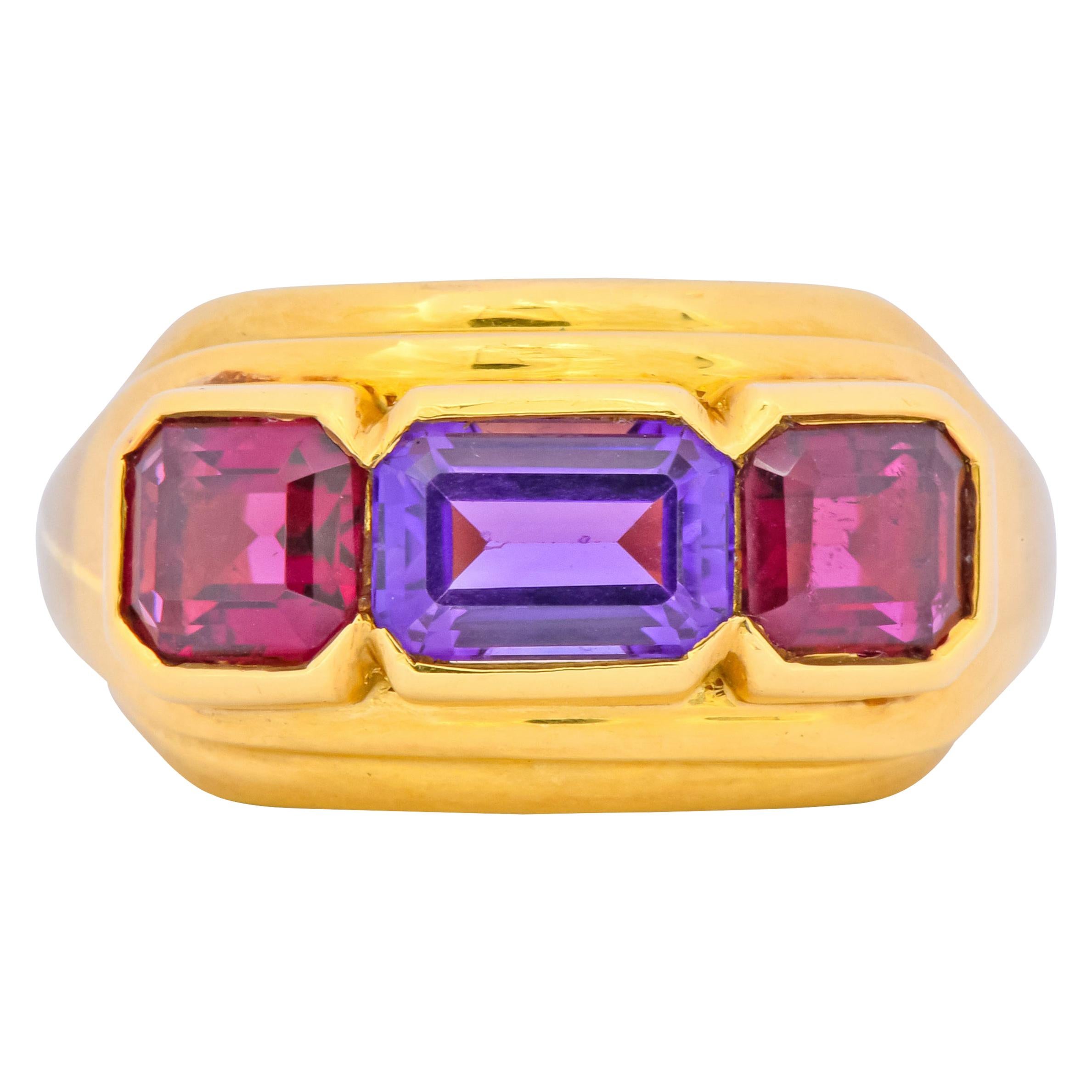 Bulgari 1.88 Carat Tourmaline Amethyst 18 Karat Gold Italian Band Ring