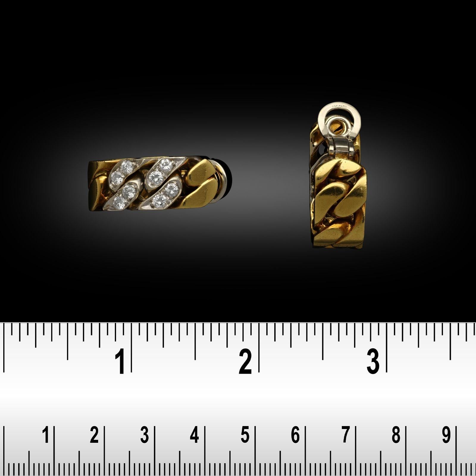 Brilliant Cut Bulgari 18ct Gold And Diamond Chain Link Ear Clips Circa 1970s For Sale