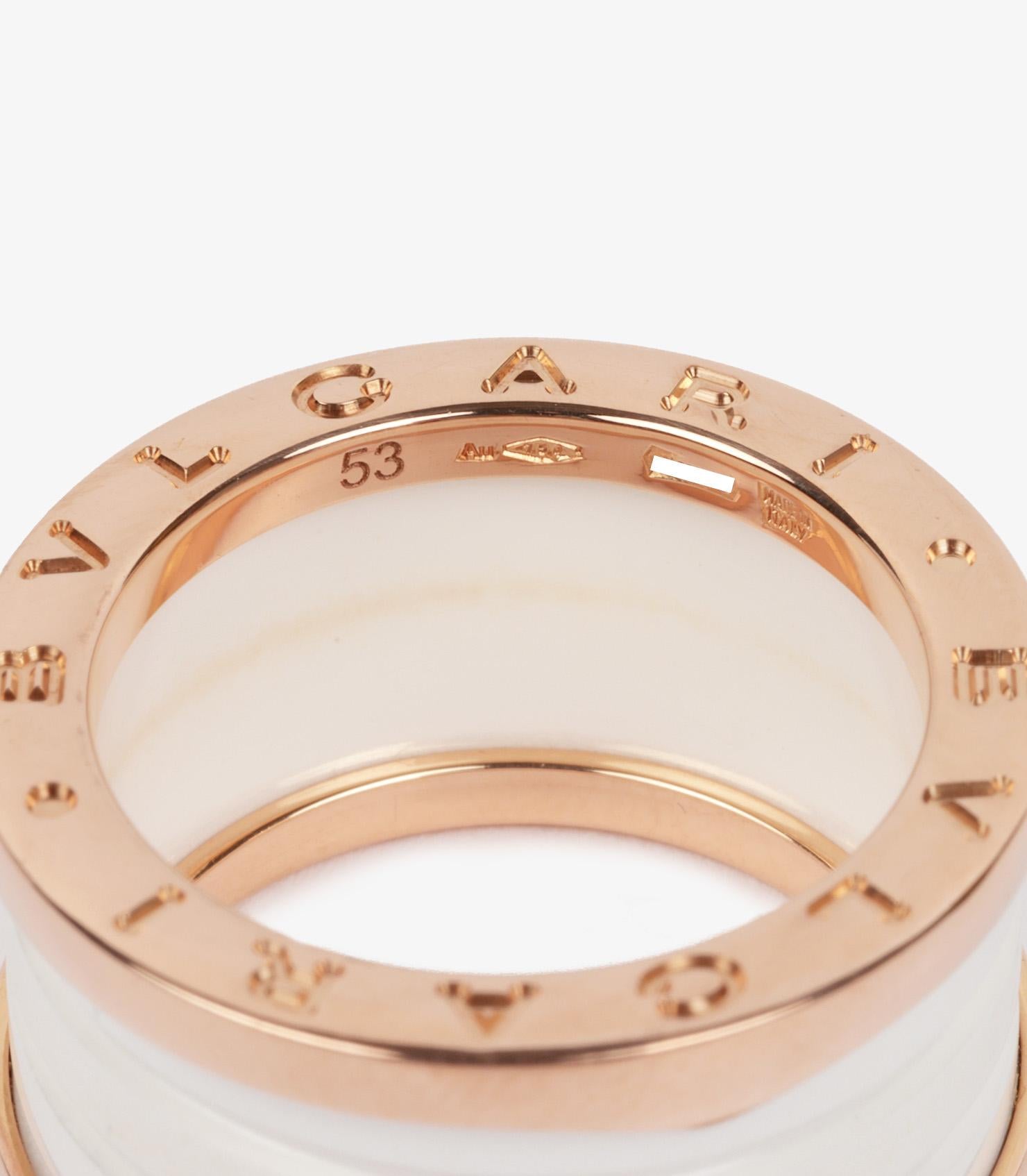 Bulgari 18ct Rose Gold & White Ceramic B.zero1 Ring In Excellent Condition In Bishop's Stortford, Hertfordshire