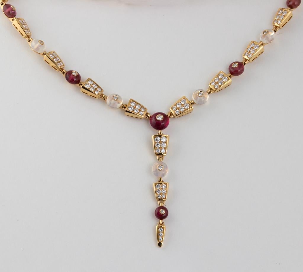 Bulgari 18K Rose Gold Diamond & Rubellite & Quartz Necklace In Excellent Condition In North Miami Beach, FL