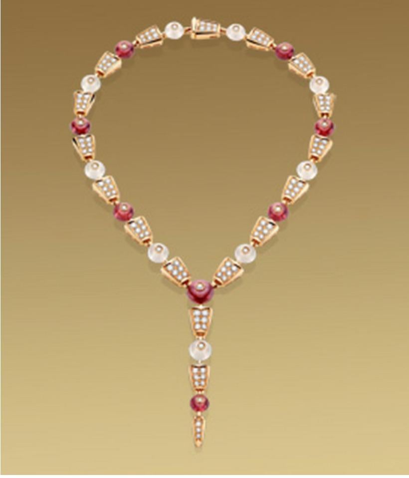 Bulgari Collier en or rose 18 carats avec diamants, rubellites et quartz 2