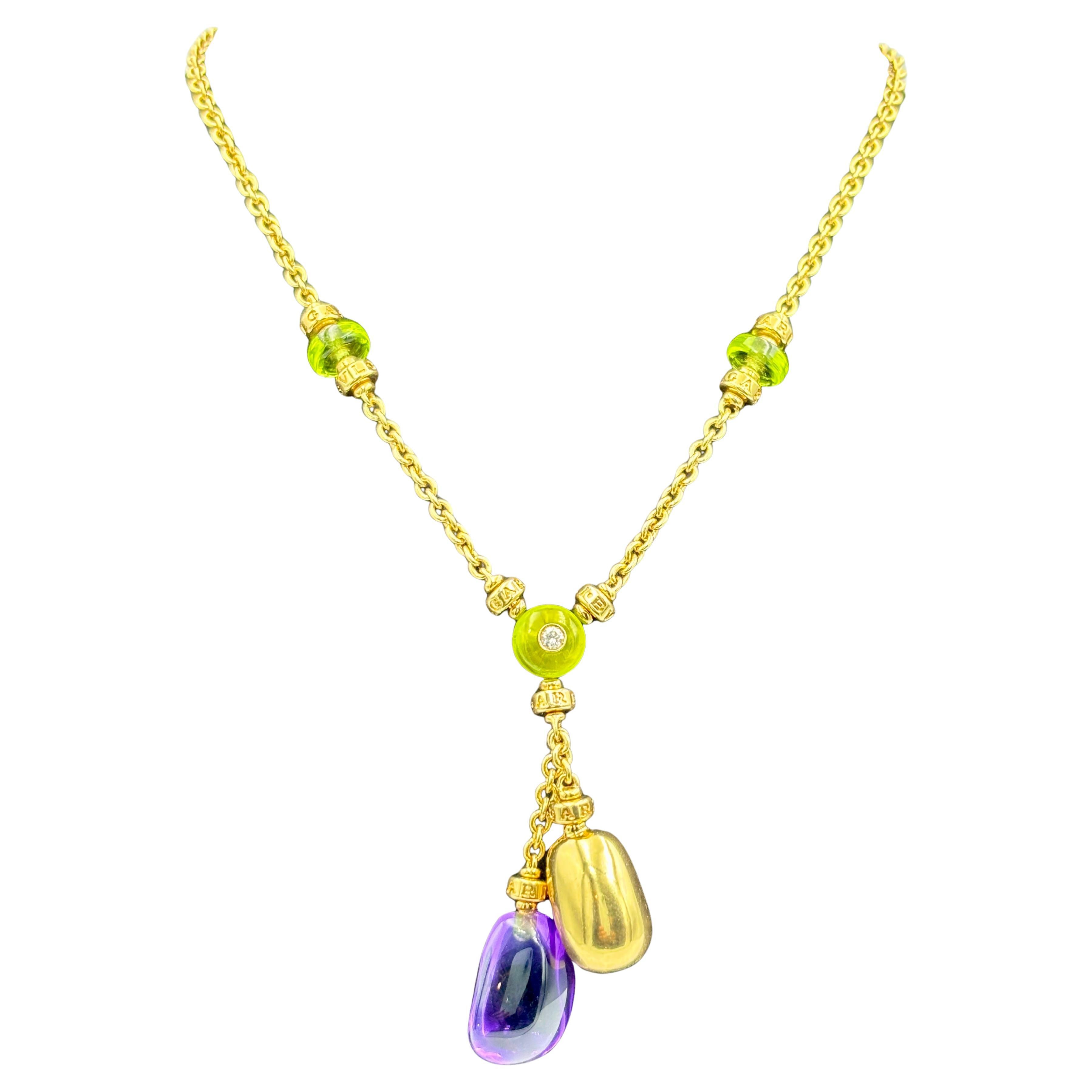 Bulgari 18k gold amethyst and citrine necklace